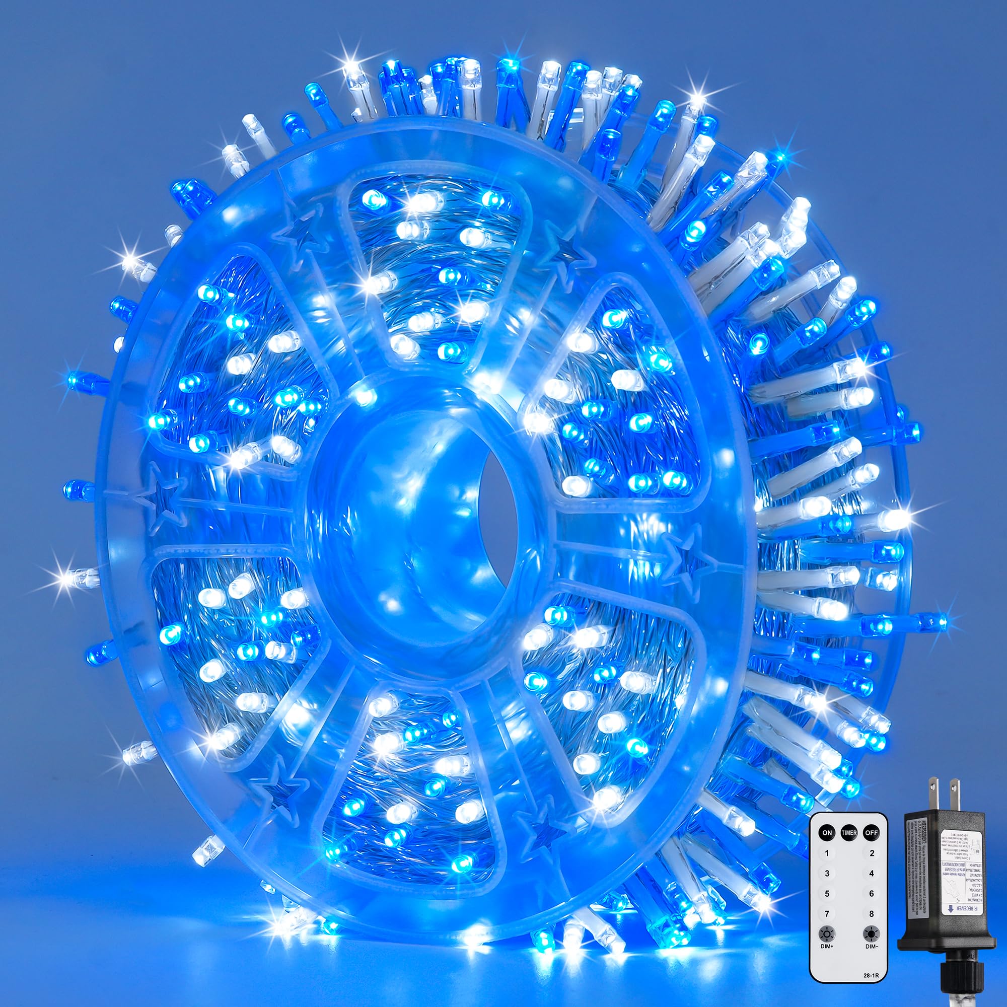 JMEXSUSS Christmas Lights 132FT 400 LED Outdoor String Lights, Waterproof, 8 Modes, Blue and White, Model EXS-S-0400-R