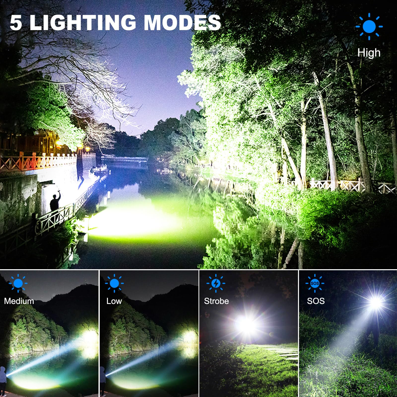 Rechargeable Flashlights High Lumens, 2Pack 990,000 Lumen Super Bright Led Flashlight With 5 Modes & Waterproof, Usb Fast Chargi
