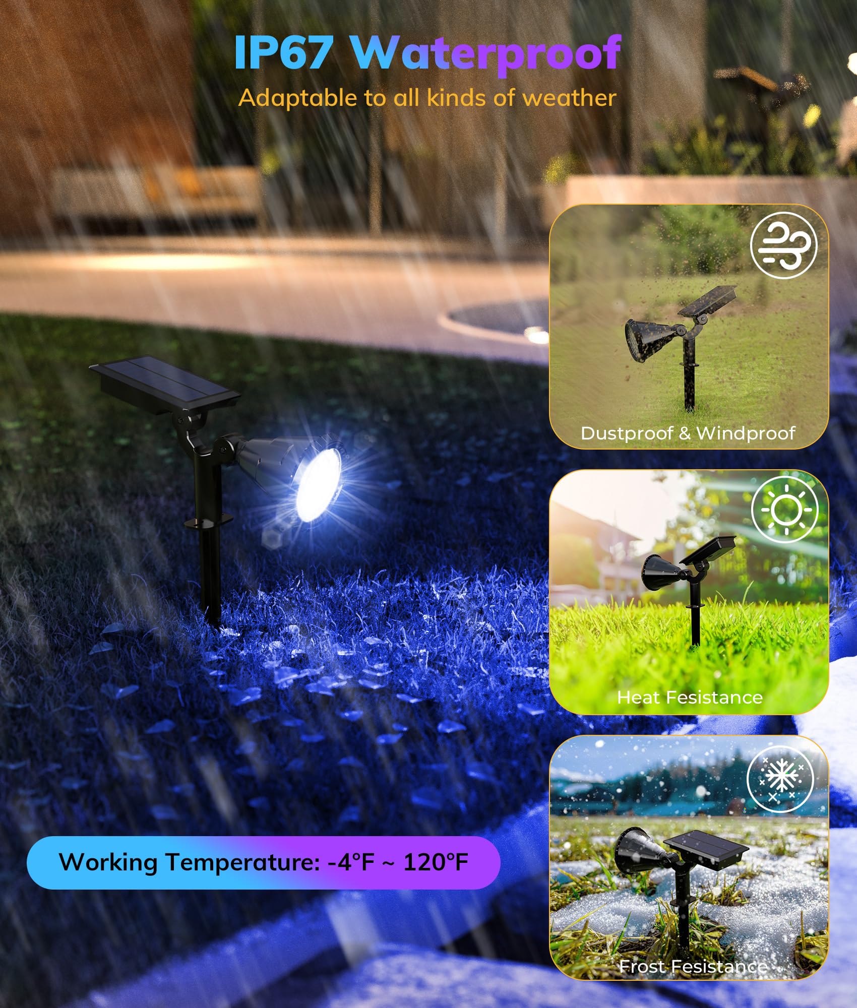 NBKLS Solar Spot Lights, 21 LED Waterproof Outdoor Lighting, 4 Pack, Color, Model COLORTY002YDD