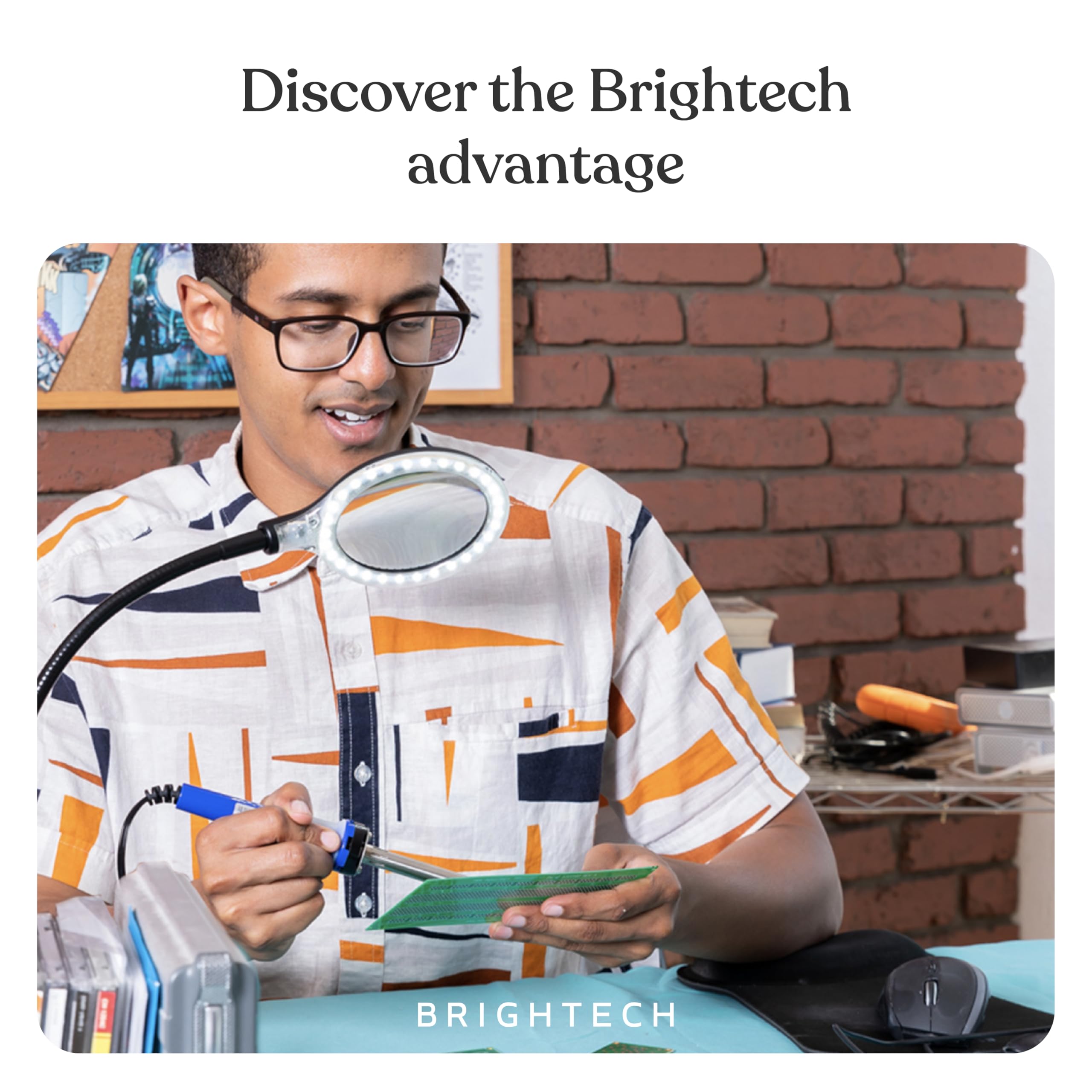 Brightech LightView Flex Magnifying Desk Lamp - 1.75X Magnifier with Light, Adjustable for Crafts & Reading, Black, Model LTVW2-BK