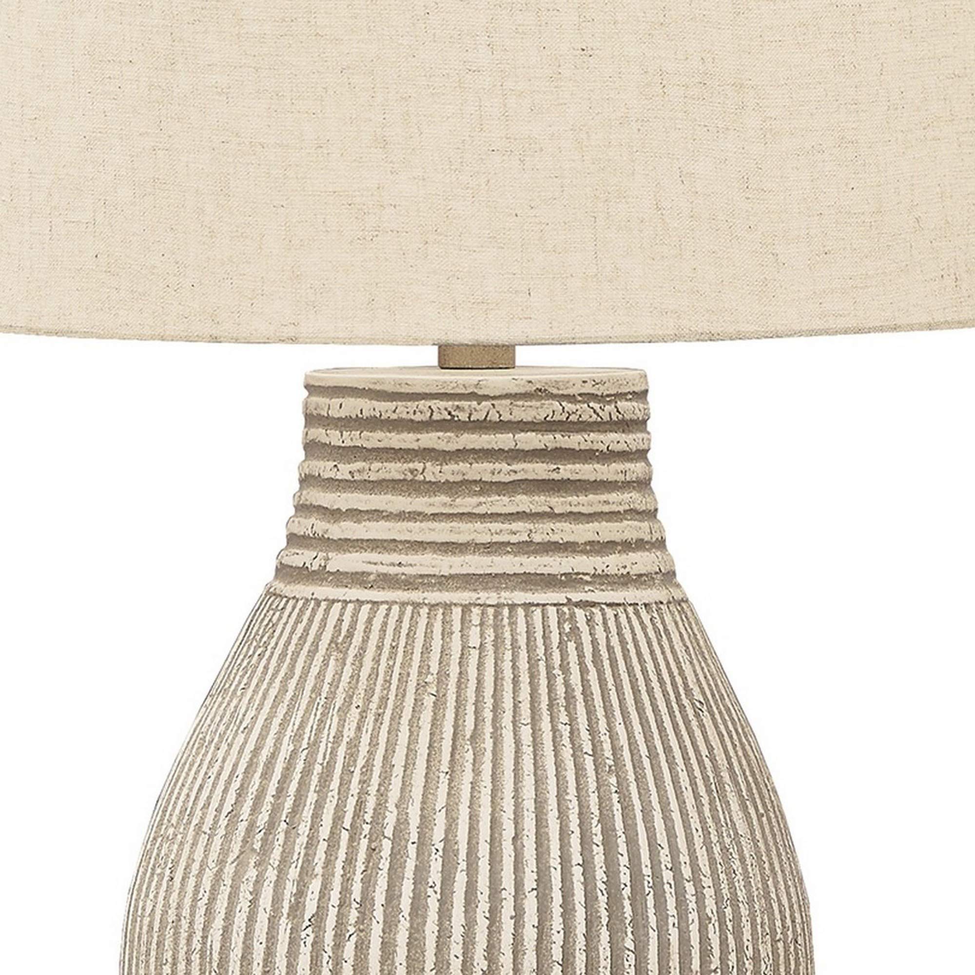 Benzara Drum Shade Table Lamp, Beige, Wood & Paper Composite Base, Model BM230940