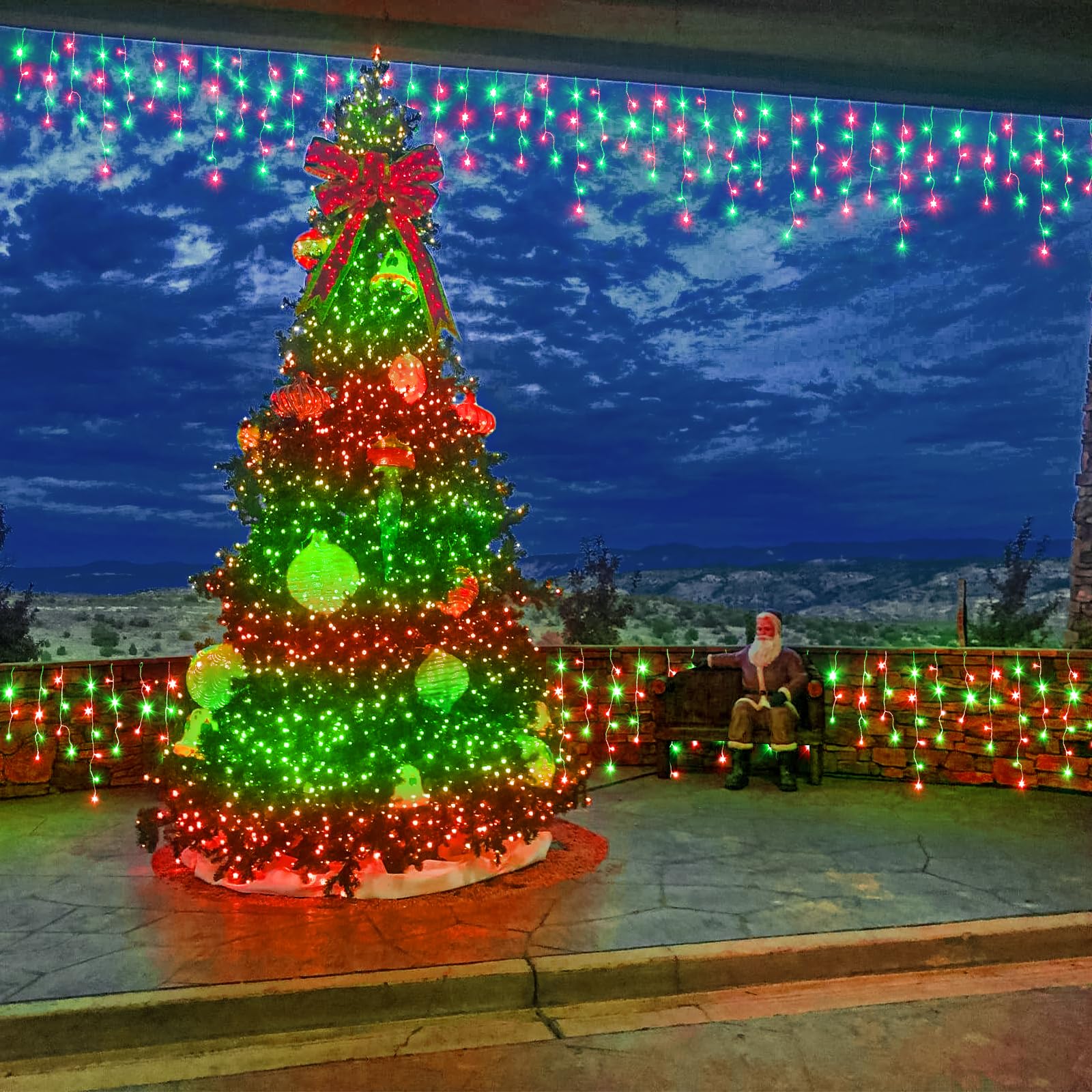 Einiiya Icicle Lights, 400 LED, 33ft, Red & Green, 8 Modes, Waterproof, Outdoor Plug-in Christmas Decorations, Model BG-CL3M3-306L
