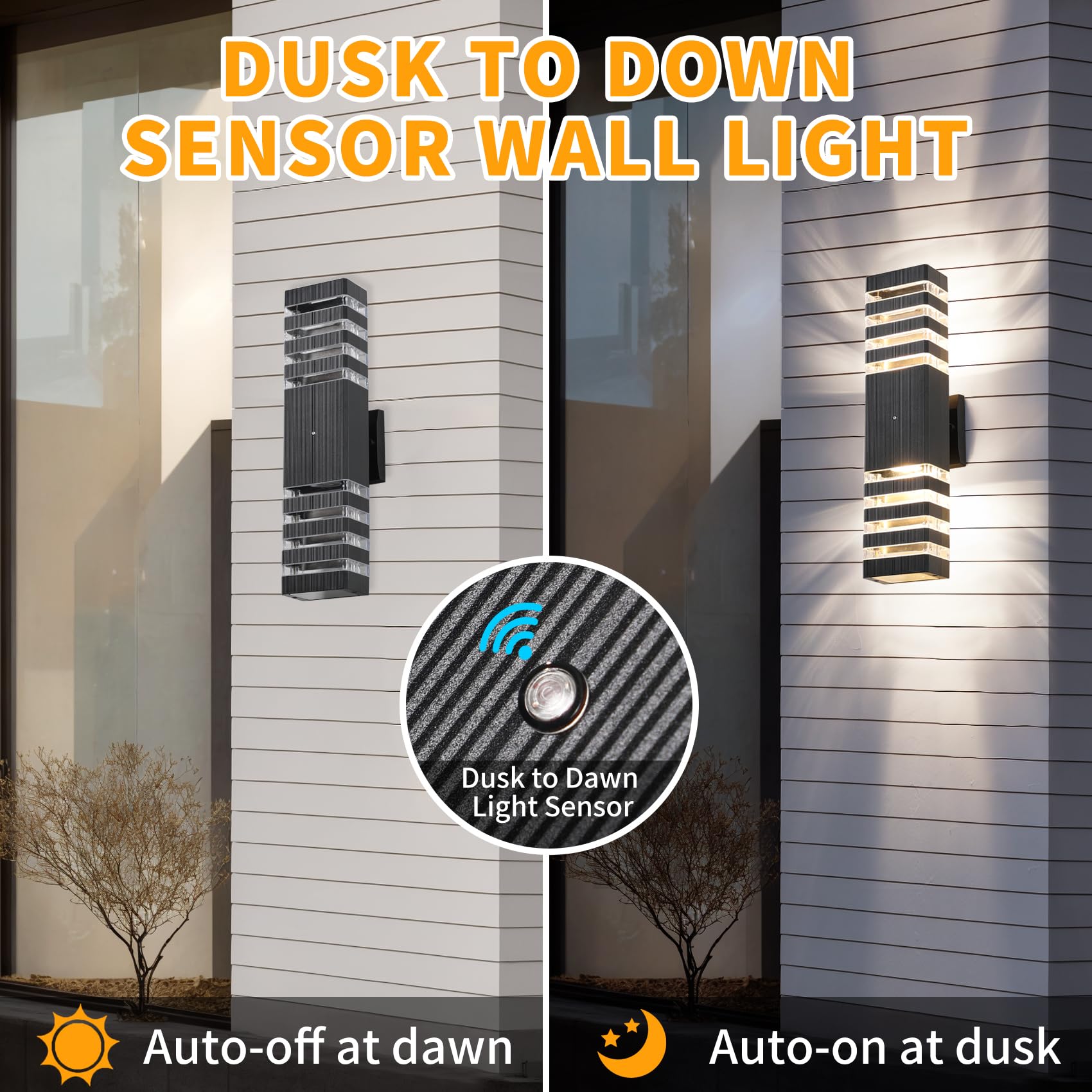Zsmaiku Dusk To Dawn Outdoor Wall Light, Waterproof Black 18.3&quot; With 4 Led Bulbs