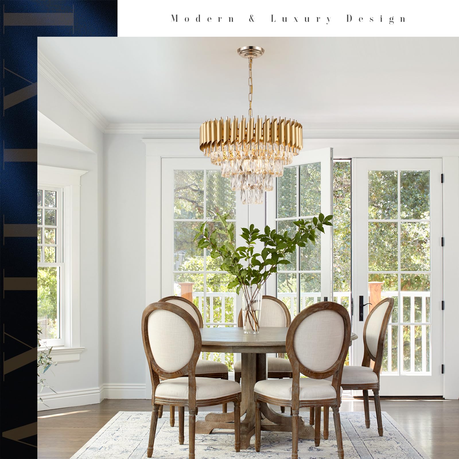 A AXILIXI Modern Crystal Chandelier 20in Gold Pendant Light 4 Tiers Raindrop Flush Mount for Entryway Dining Room Model 8801