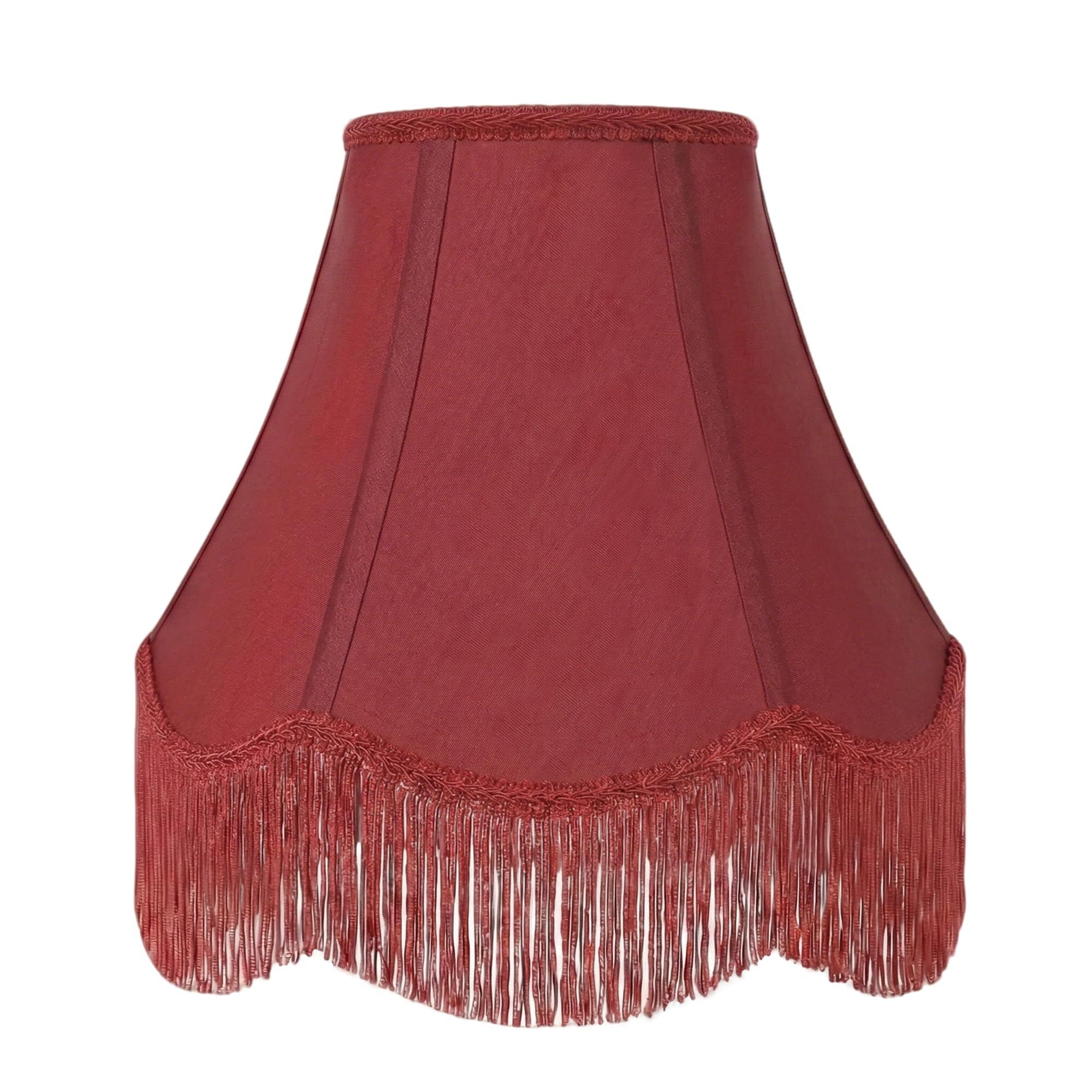 Burgundy Bell Fringe Lamp Shade - 1 Pack, 6 x 13 x 10.6(Spider) Victorian Scalloped Trim Lampshade, Slub Textured Fabric Replace