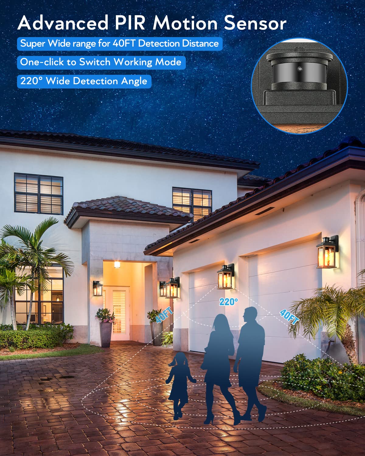 Vianis 2 Packs Dusk To Dawn Outdoor Lighting For House, Wood Grain Motion Sensor Outdoor Lights Fixture, Garage Light Sconce Wal