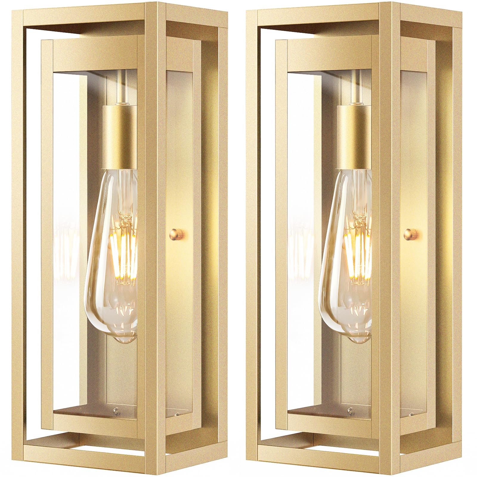Slypadan 15'' Large Gold Outdoor Light Fixture Wall Mount, 2 Pack Waterproof Outdoor Sconces, Modern Wall Lights with Clear Glas