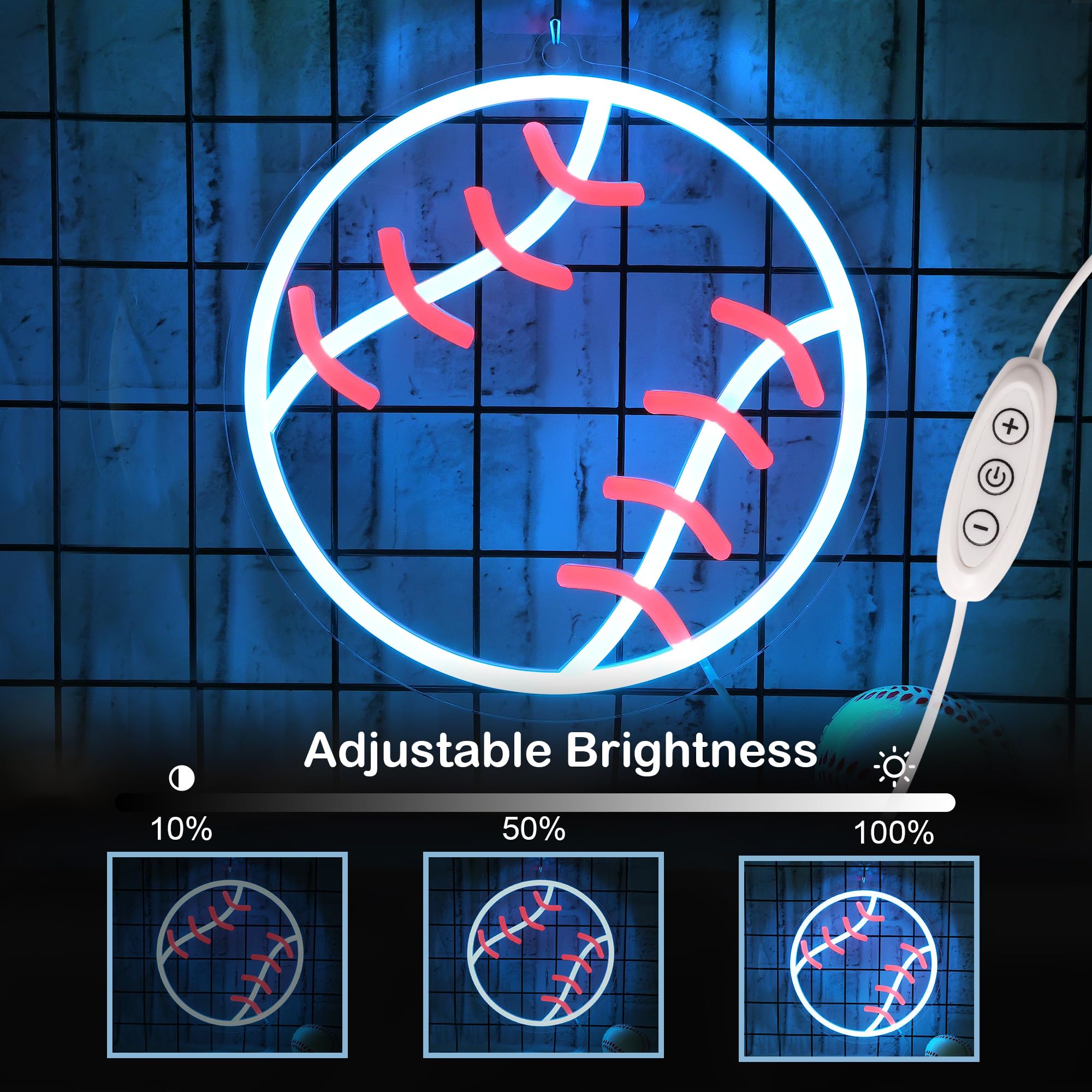 CoolGift Mart Baseball Neon Sign, Dimmable Sport LED Signs USB Powered with Pink and Blue Lights for Wall Decor Living Room Bedr