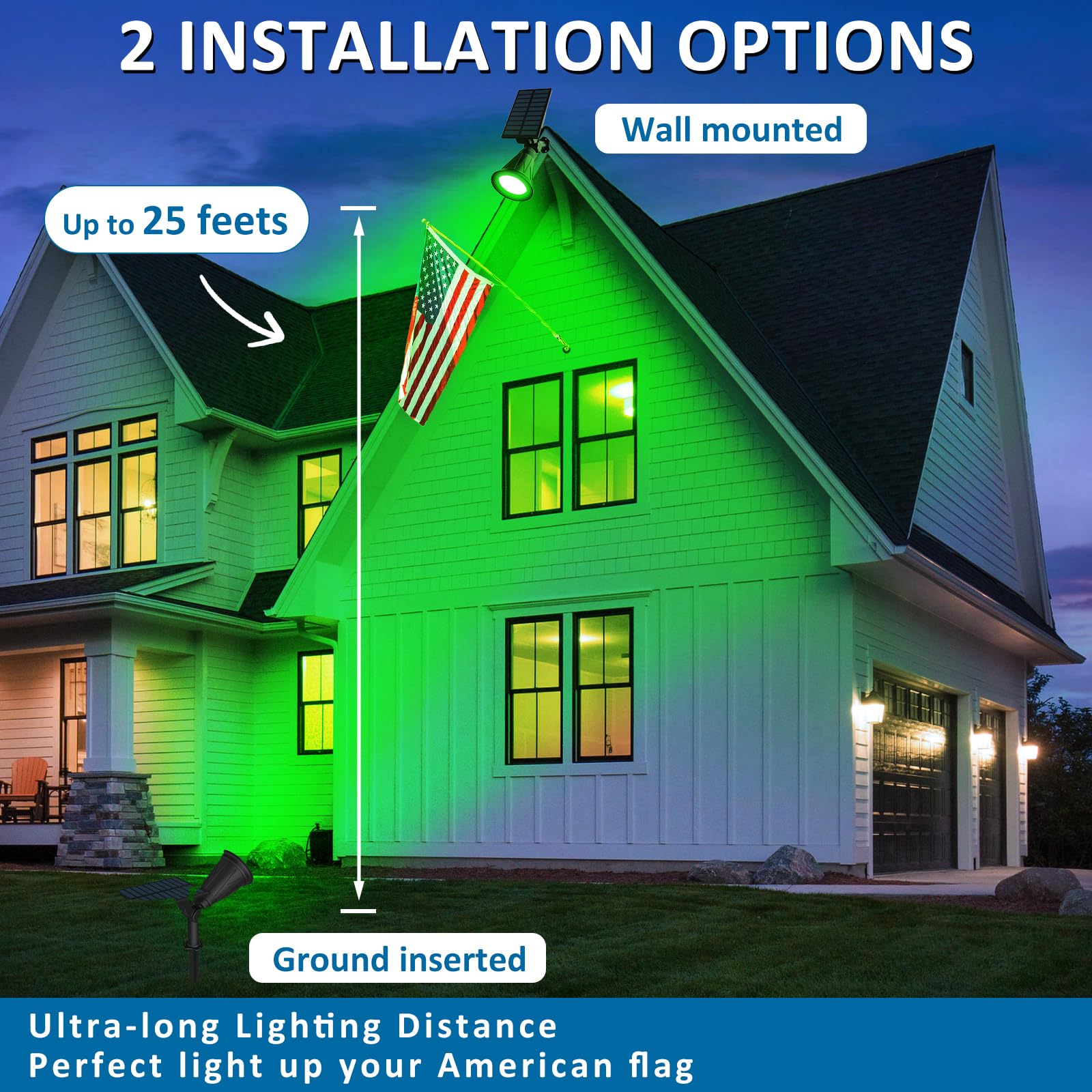 T-SUNUS Green Solar Lights Outdoor, IP65 Waterproof, Auto On/Off, 2 Pack, Model G102, Ideal for Garden, Patio, Driveway, and Pool