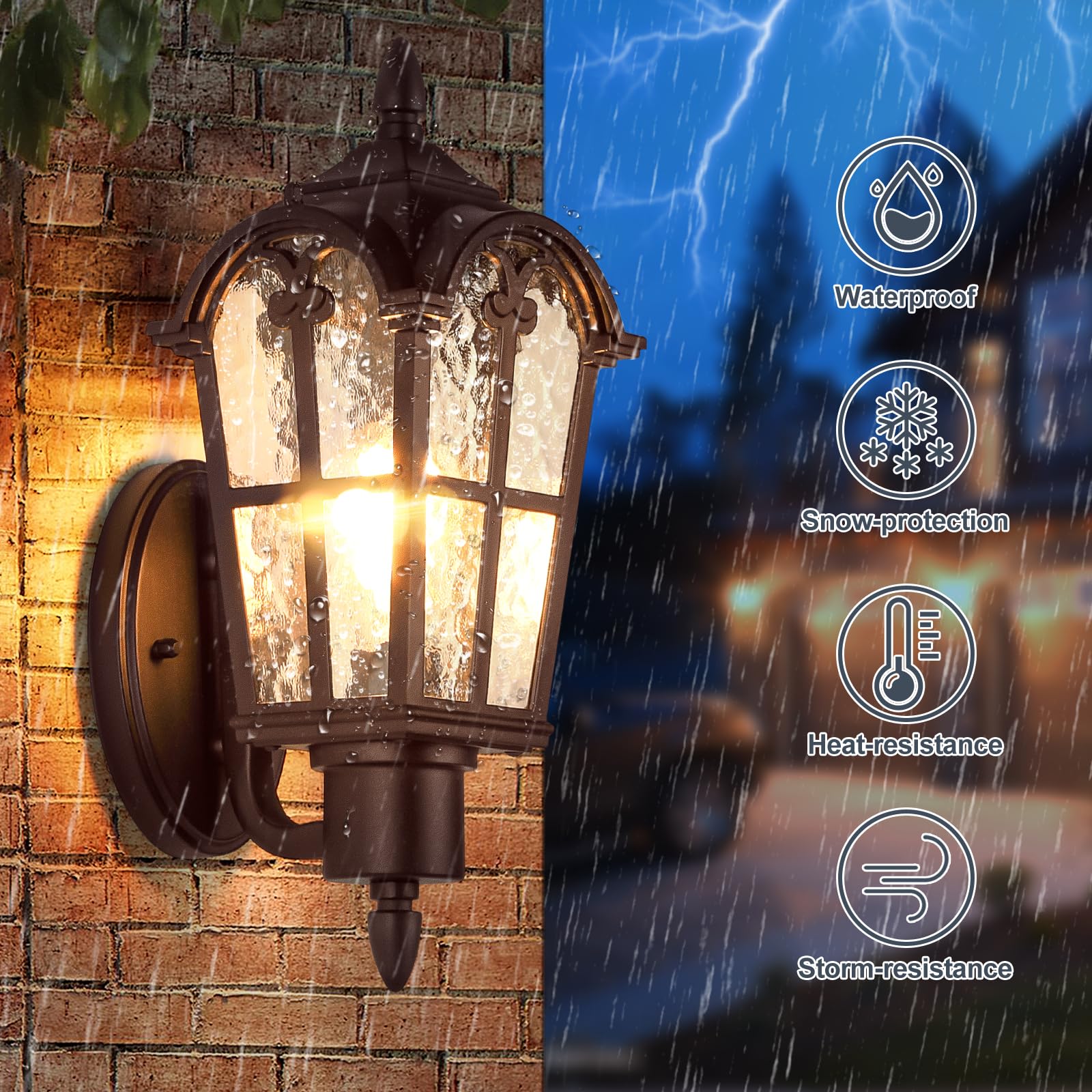 Sucolite Outdoor Wall Light Fixtures, Vintage Waterproof Porch Sconces, Oil-Rubbed Bronze, 1 Pack, Model B06068P, Water Ripple Glass