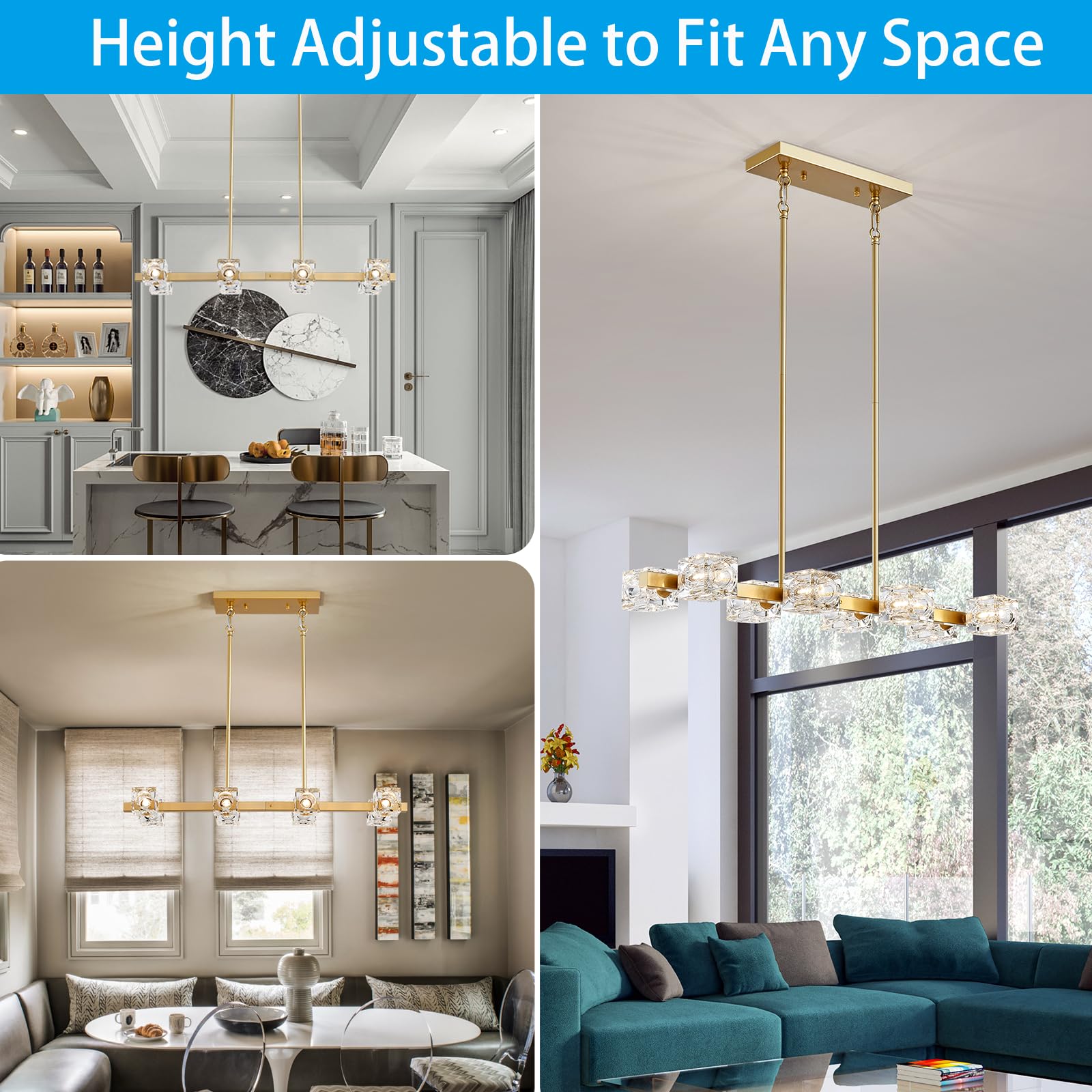 XINGQI 8-Light Gold Chandelier Sputnik - Modern Farmhouse Glass Light Fixture for Dining Room, Living Room, Kitchen Island