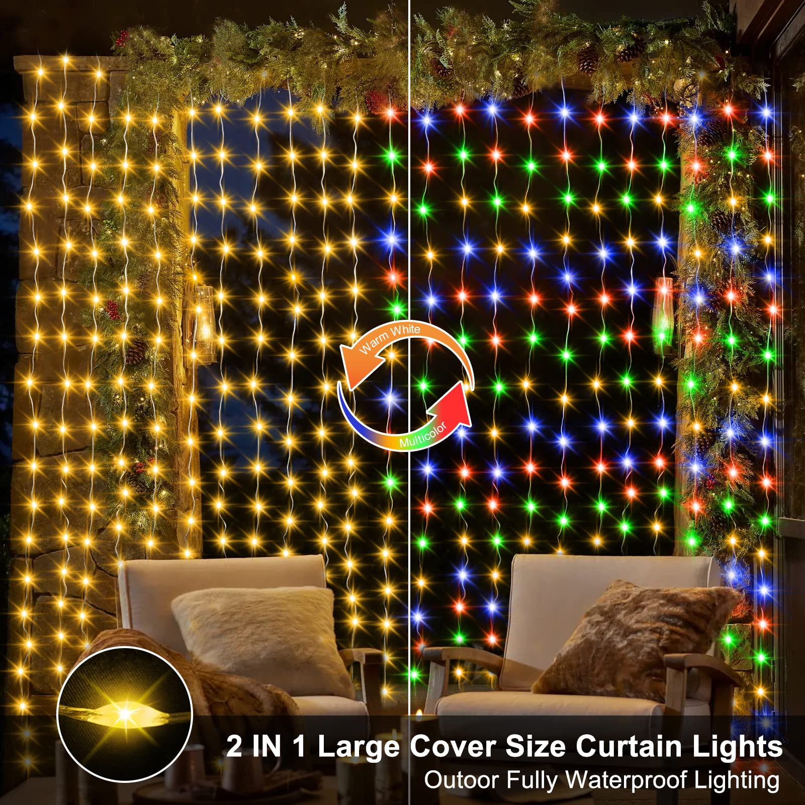 Zaiyw 600 Led Curtain Lights 20Ft X 10Ft, Dual Color Waterproof Fairy Lights For Party Decor