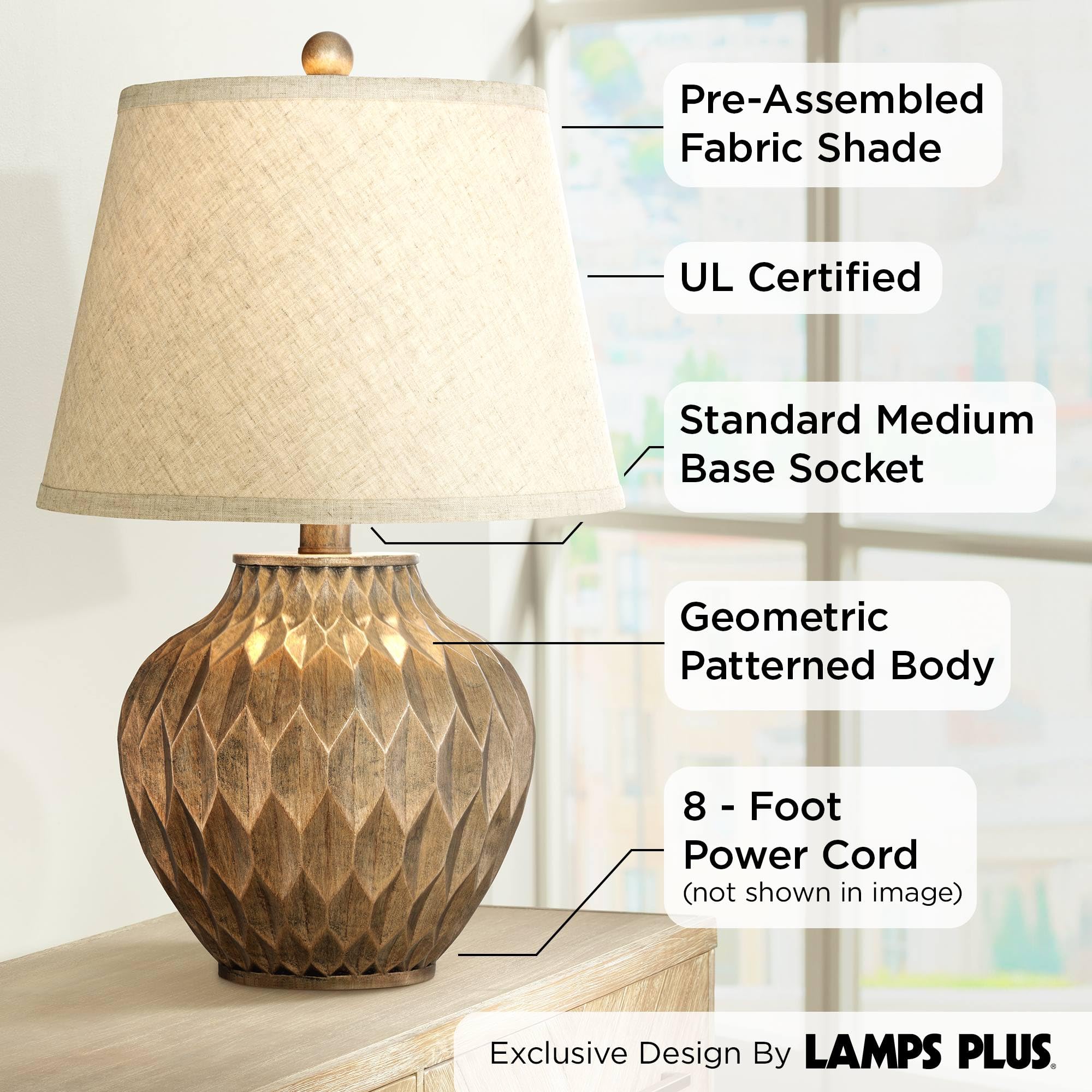 360 Lighting Buckhead Modern Accent Table Lamp 22" High Bronze Resin Urn with Tapered Fabric Shade for Bedroom Living Room Office