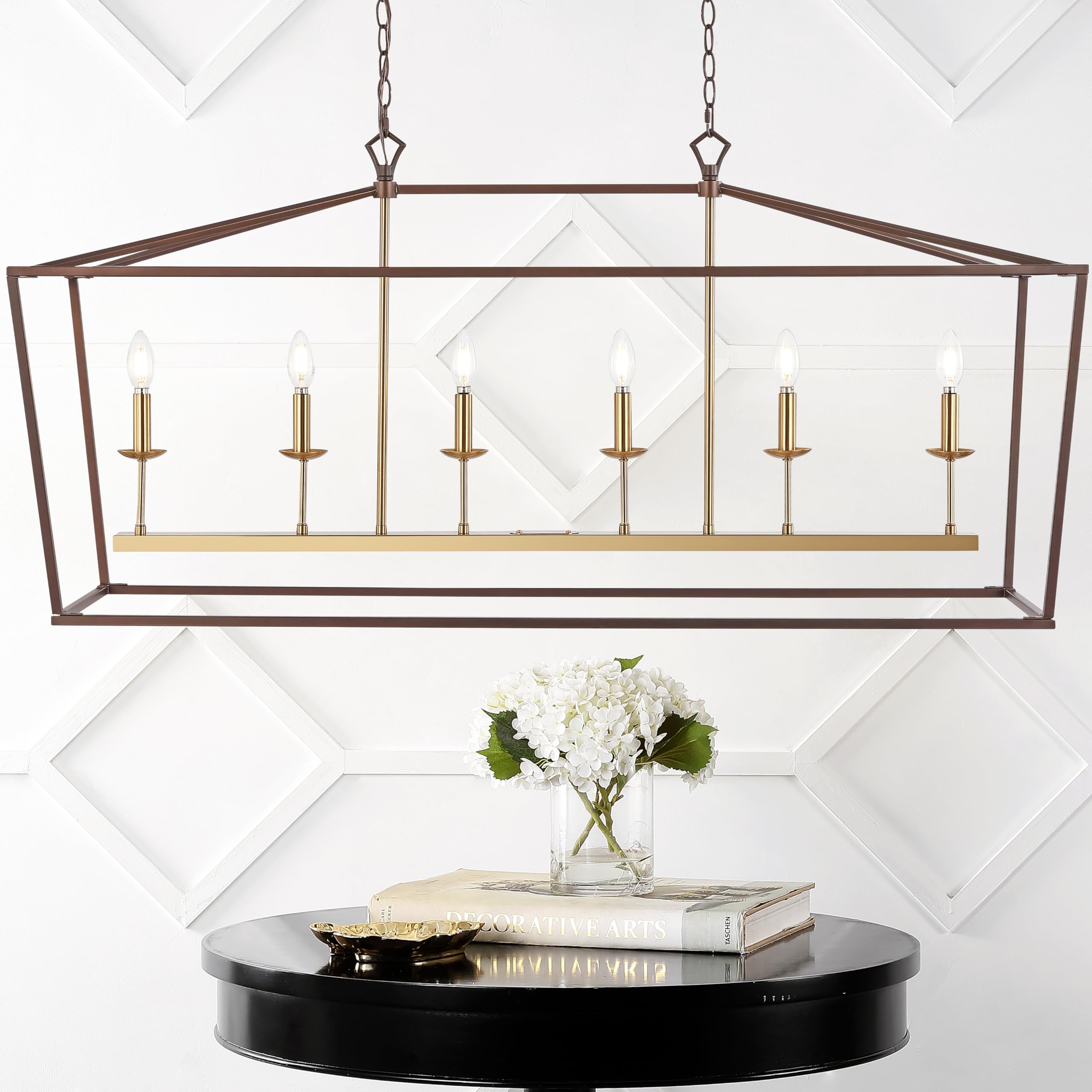 Jonathan Y 49 6 Light Linear Pendant, Metal, Oil Rubbed Bronze/Brass Gold, Model Jyl7439D, Ideal For Dining Room, Kitchen, Foyer