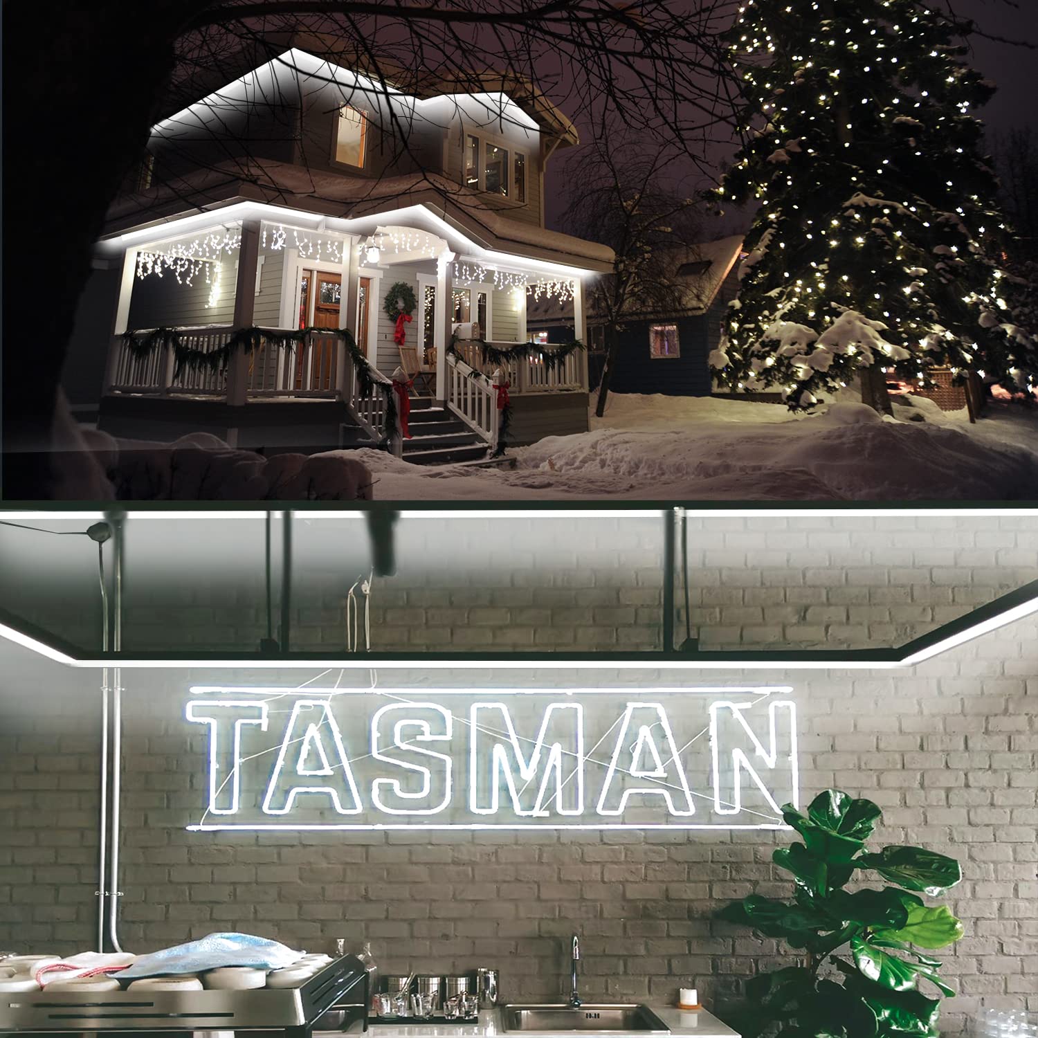 Ollrieu 50Ft 360 Led Rope Lights, 110V Daylight White 6000K, Waterproof Classic Clear Rope, Indoor/Outdoor, Patio, Flexible, Linkable, Durable