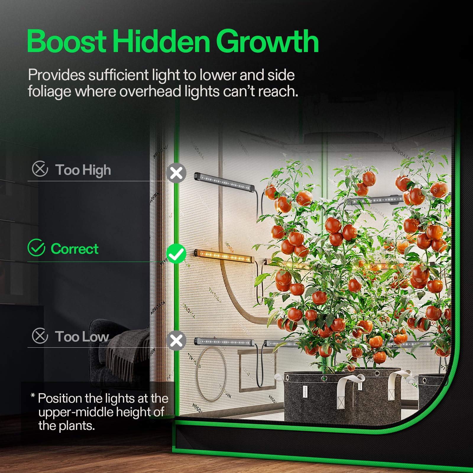 VIVOSUN LED Grow Light Bars 16” - Full Spectrum Side Lighting, 8-Pack, Gray, Aluminum, Model VSL-LRSF50-8