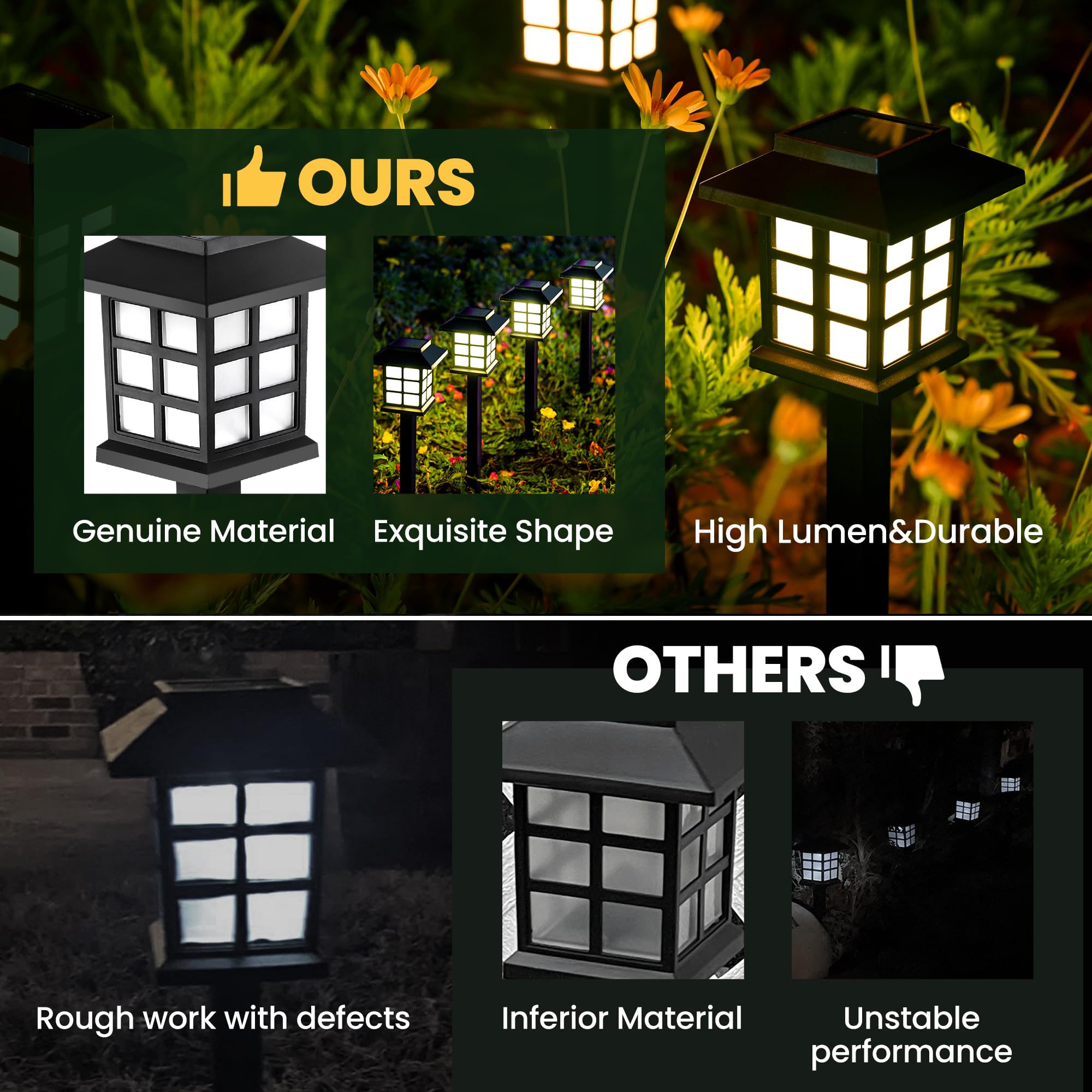 Gigalumi Solar Outdoor Lights - 8 Pack Led Waterproof Garden Path Lights, Black, 10 Hours Of Lighting, Model 8-Fxd