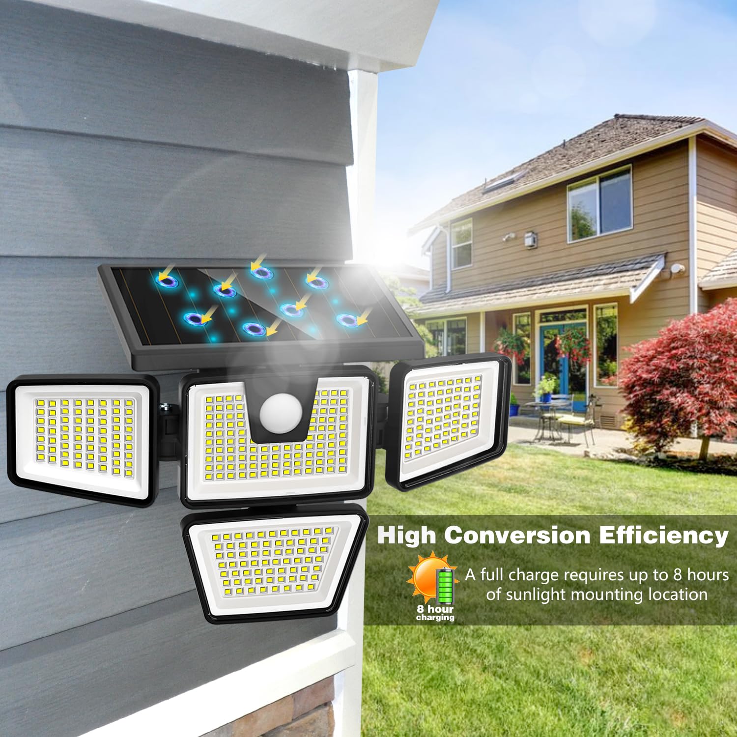 AmeriTop Solar Motion Sensor Lights - 300 LED, 4 Adjustable Heads, 320° Wide Angle, IP65 Waterproof, Daylight, Model SL-25D, 2 Pack