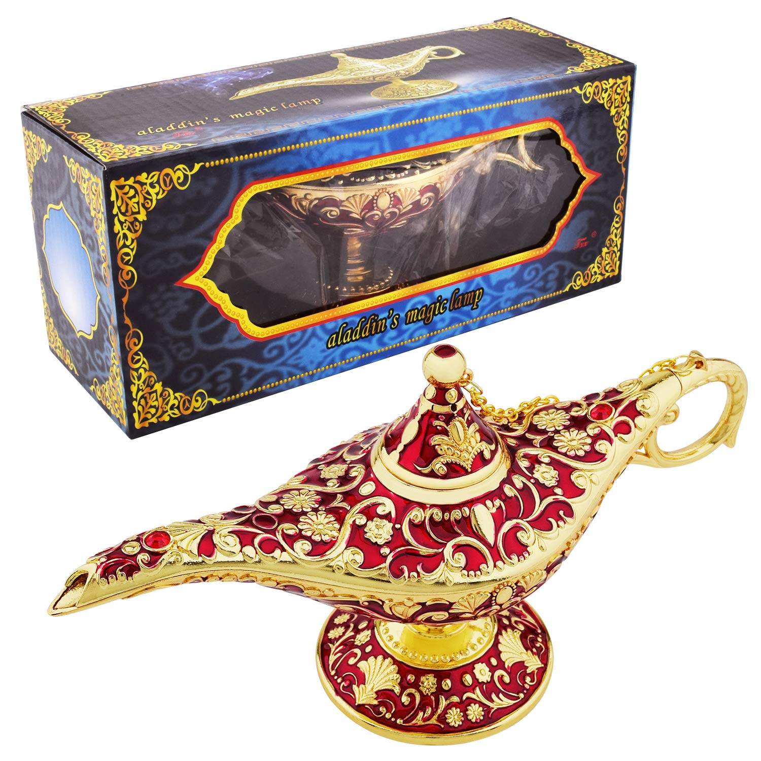 SUNMALL Vintage Aladdin Lamp, Collectible Arabian Decor, Red, Ideal for Home, Wedding, Halloween, Birthday Gifts