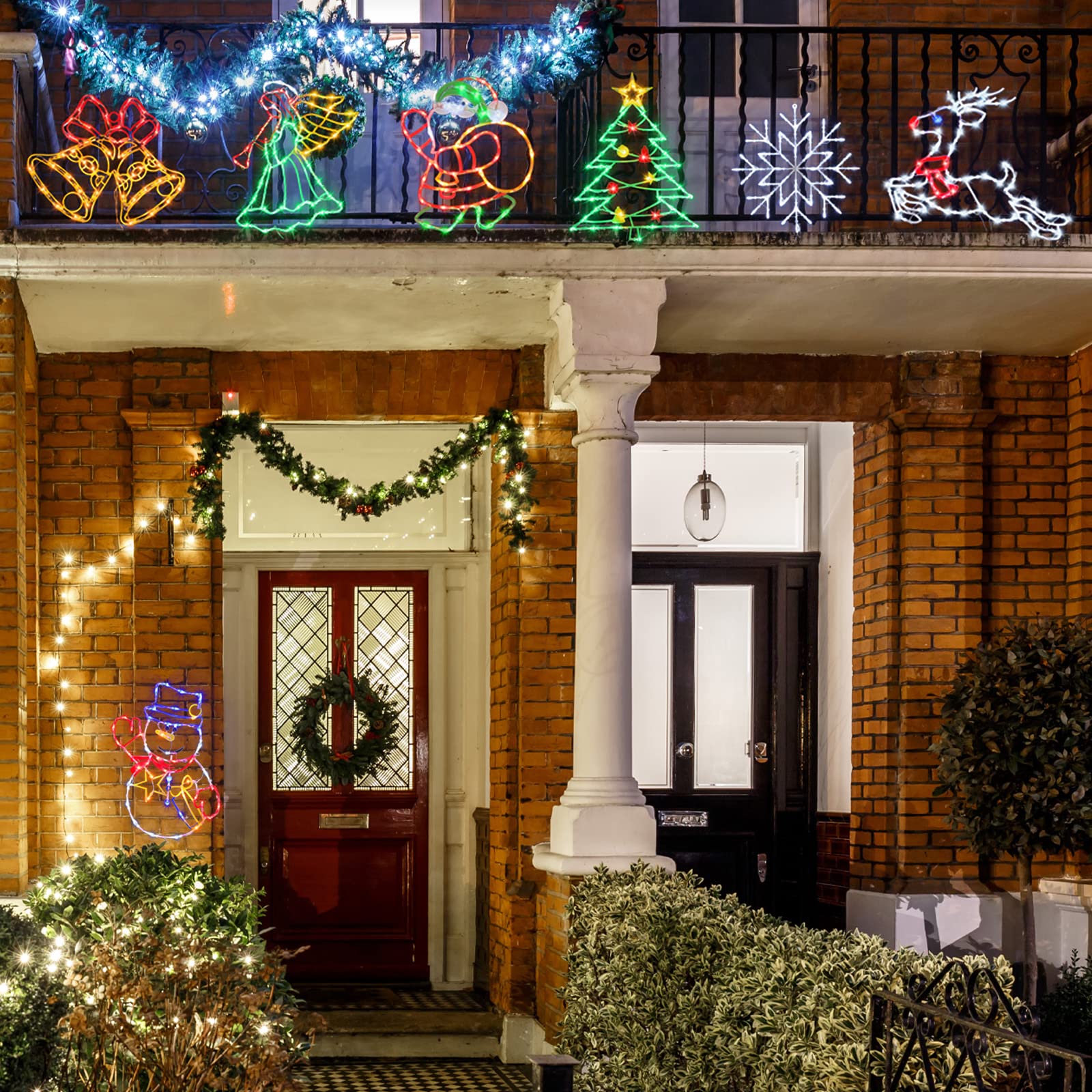 Pytopkto Christmas Decorations - 16" Christmas Window Silhouette Lights - 4 Pack Colour Lighted Santa & Reindeer & Christmas Tree & Bell For Holiday Indoor And Outdoor Wall Door Window Decorate