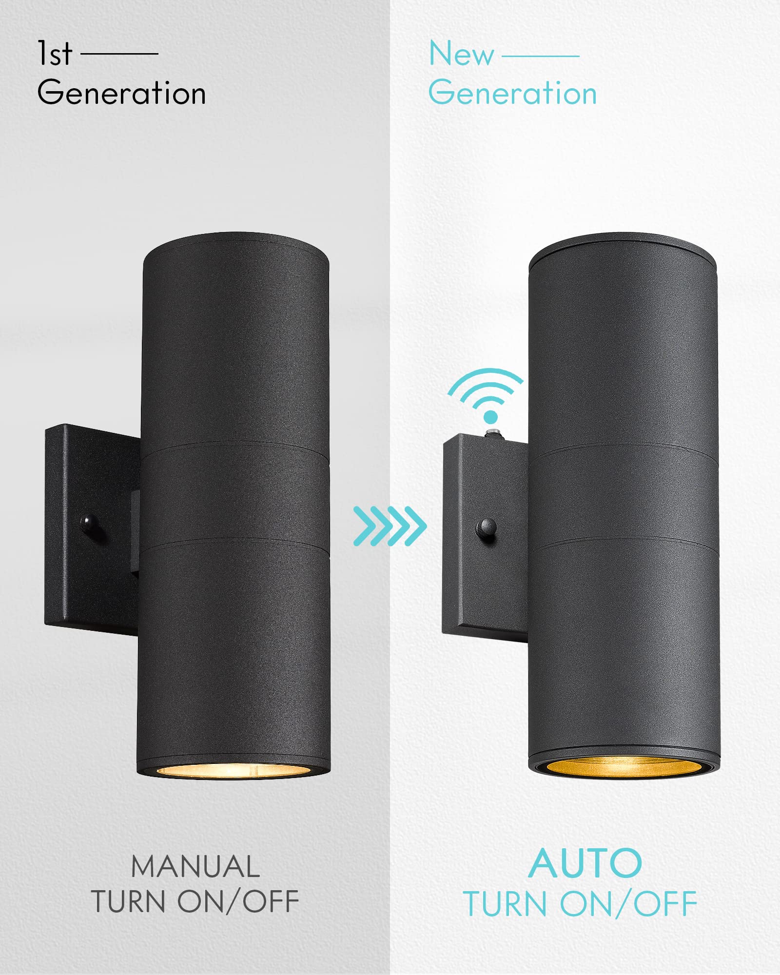 Ken & Ricky Outdoor Wall Lights, Dusk To Dawn Sensor Exterior Light Fixtures, Up And Down Wall Lantern With Textured Black Finish For Porch Patio Garage House - 2 Pack