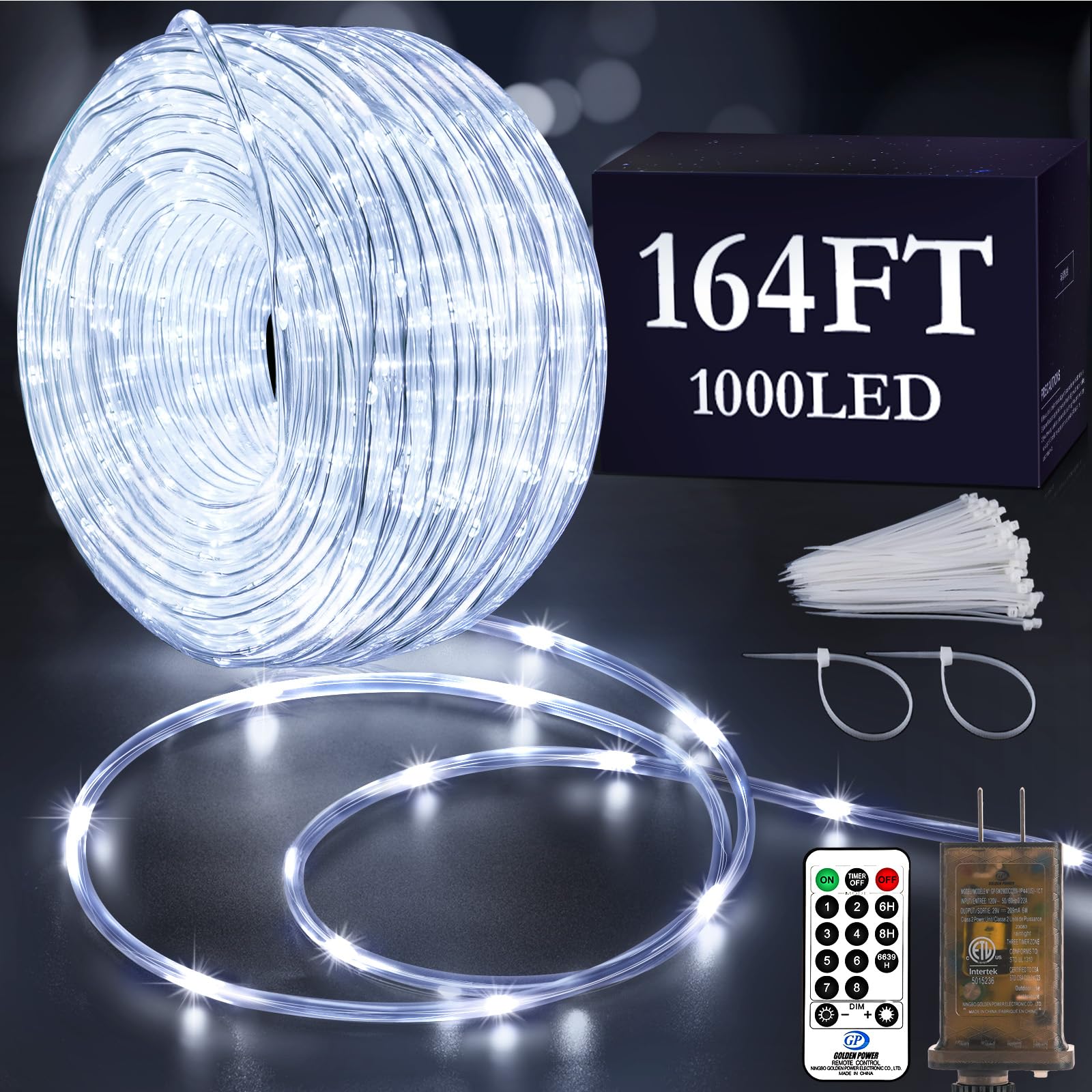 KNONEW 164FT 1000LED Rope Lights Outdoor Indoor,String Lights Waterproof 8 Modes Clear Tube Lights for Outside,Bedroom,Wedding,Garden,Patio,Christmas,Tree,Rv,Holiday Decoration(Cool White)