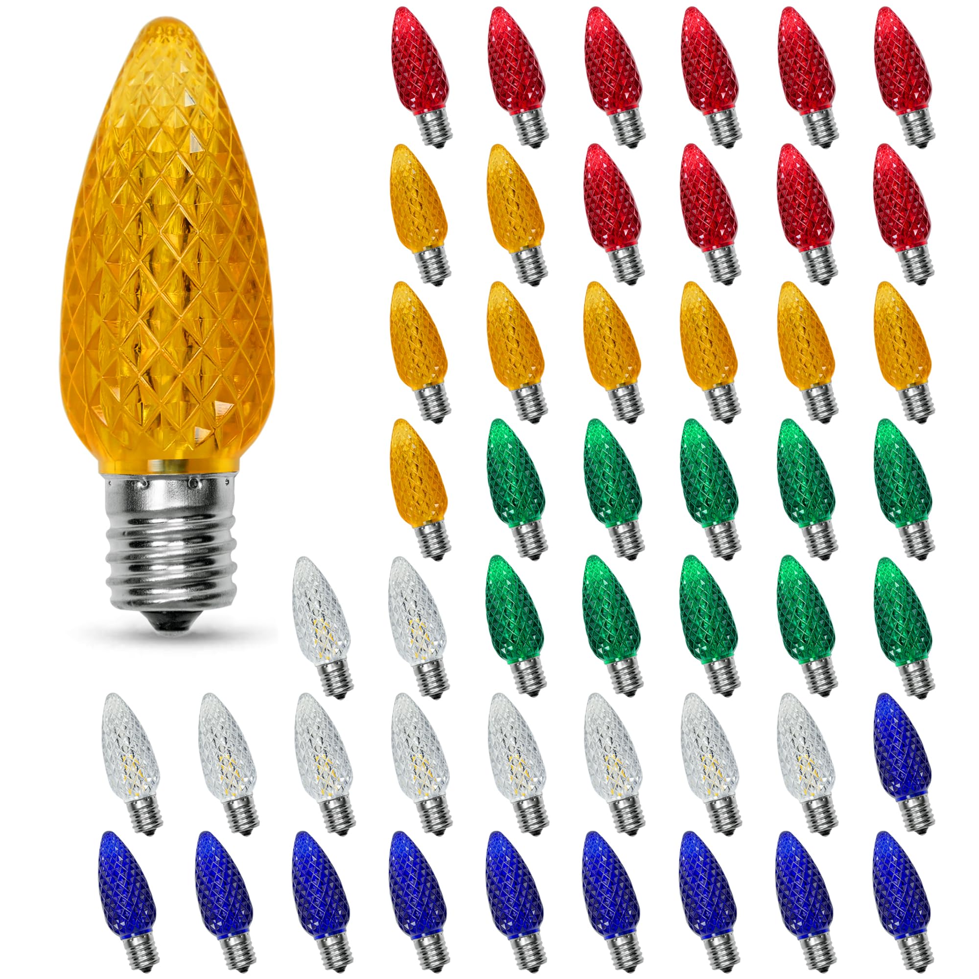 50PACK Multicolor C9 LED Christmas Lights Replacement Bulbs Shatterproof & Waterproof Plastic C9 Led Bulbs for Outdoor String Lights  E17 Base  0.6W Equivalent to 7W  50LM Holiday Decoration