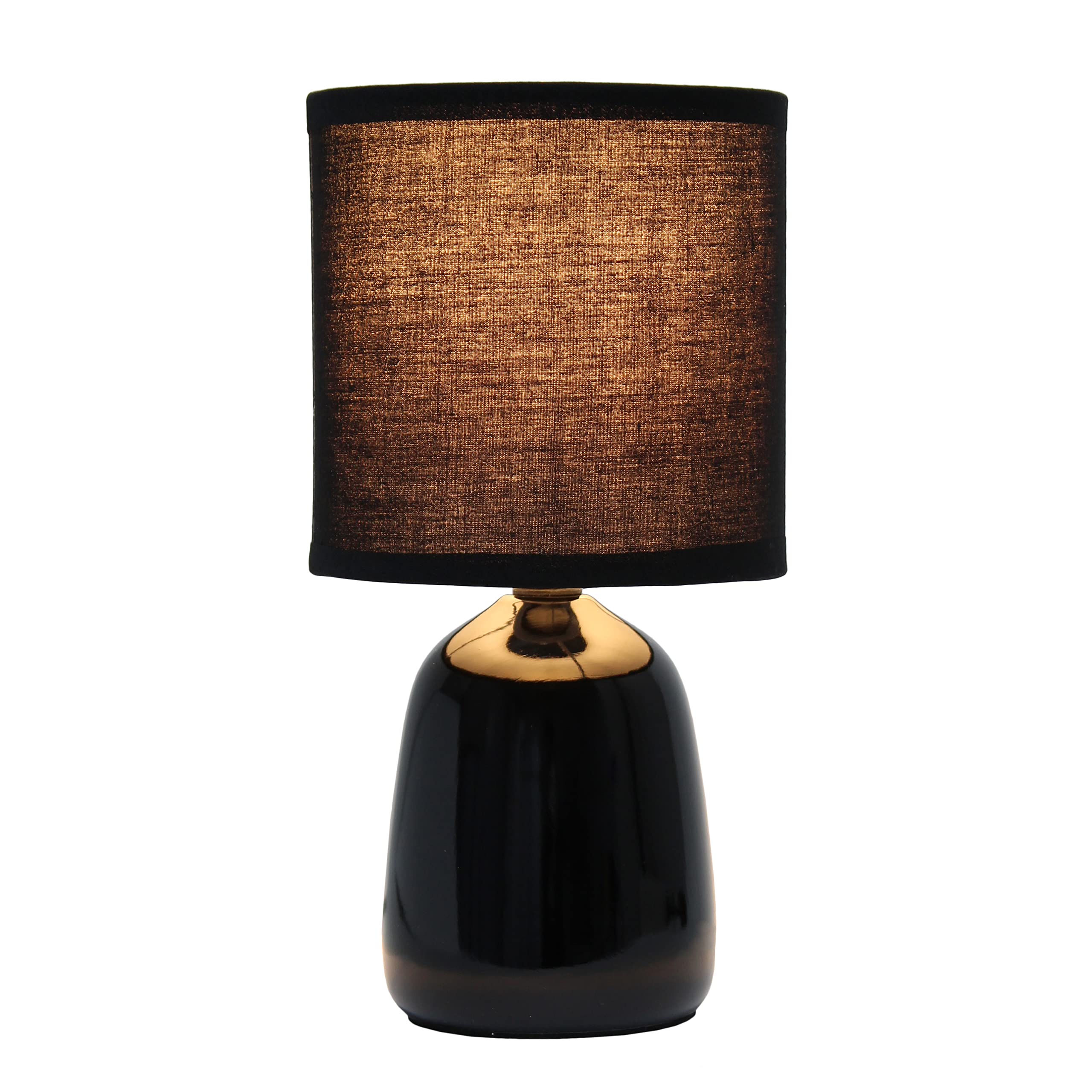 Simple Designs LT1134-BLK Ceramic Bedside Table Lamp, 10.04in Tall, Black Fabric Shade, 5.12inL x 5.12inW, for Bedroom & Living Room