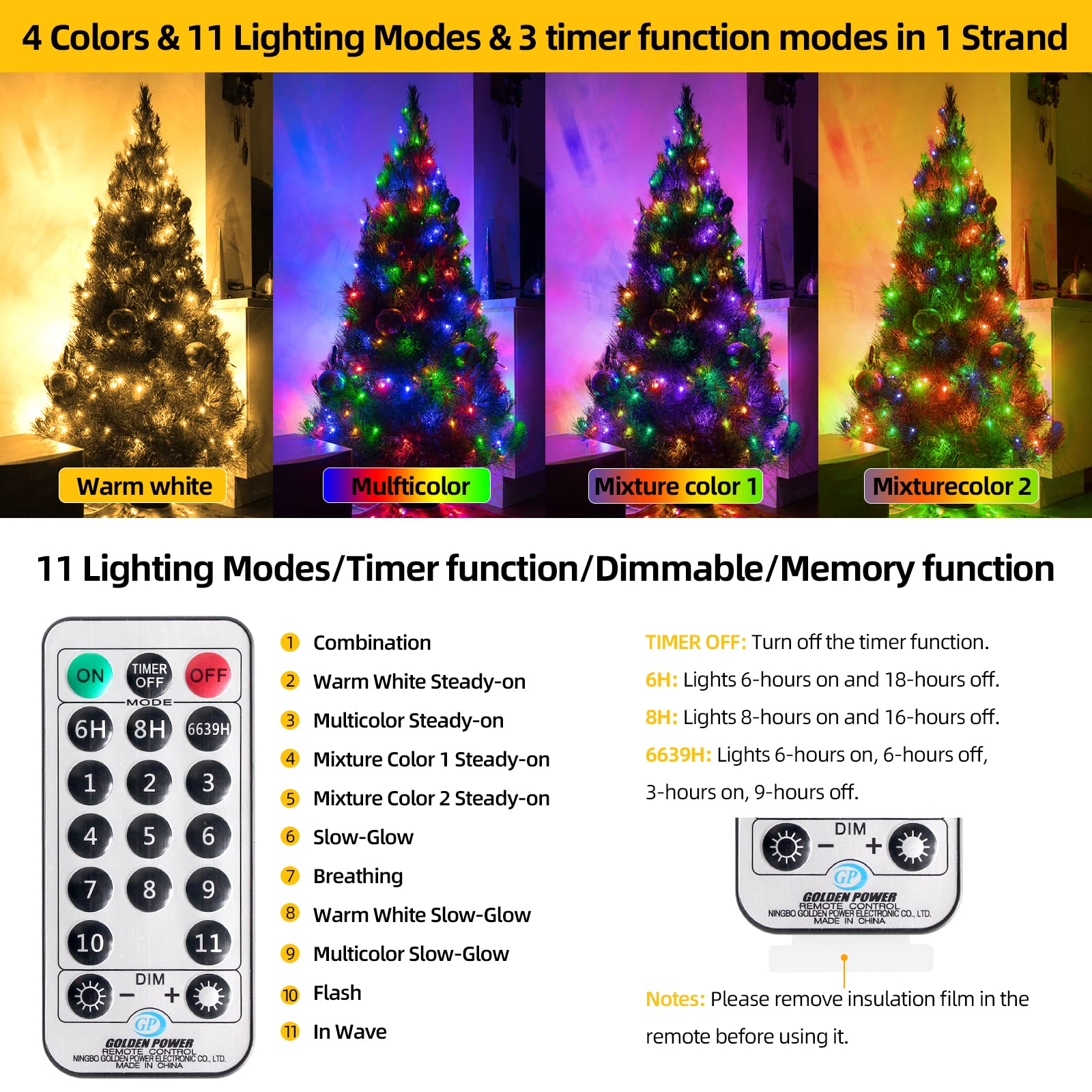 OUTYLTS 1000 LED 328ft 11 Modes with Timer Remote Christmas String Lights IP55 Outdoor Waterproof UL Certificated Indoor Fairy L