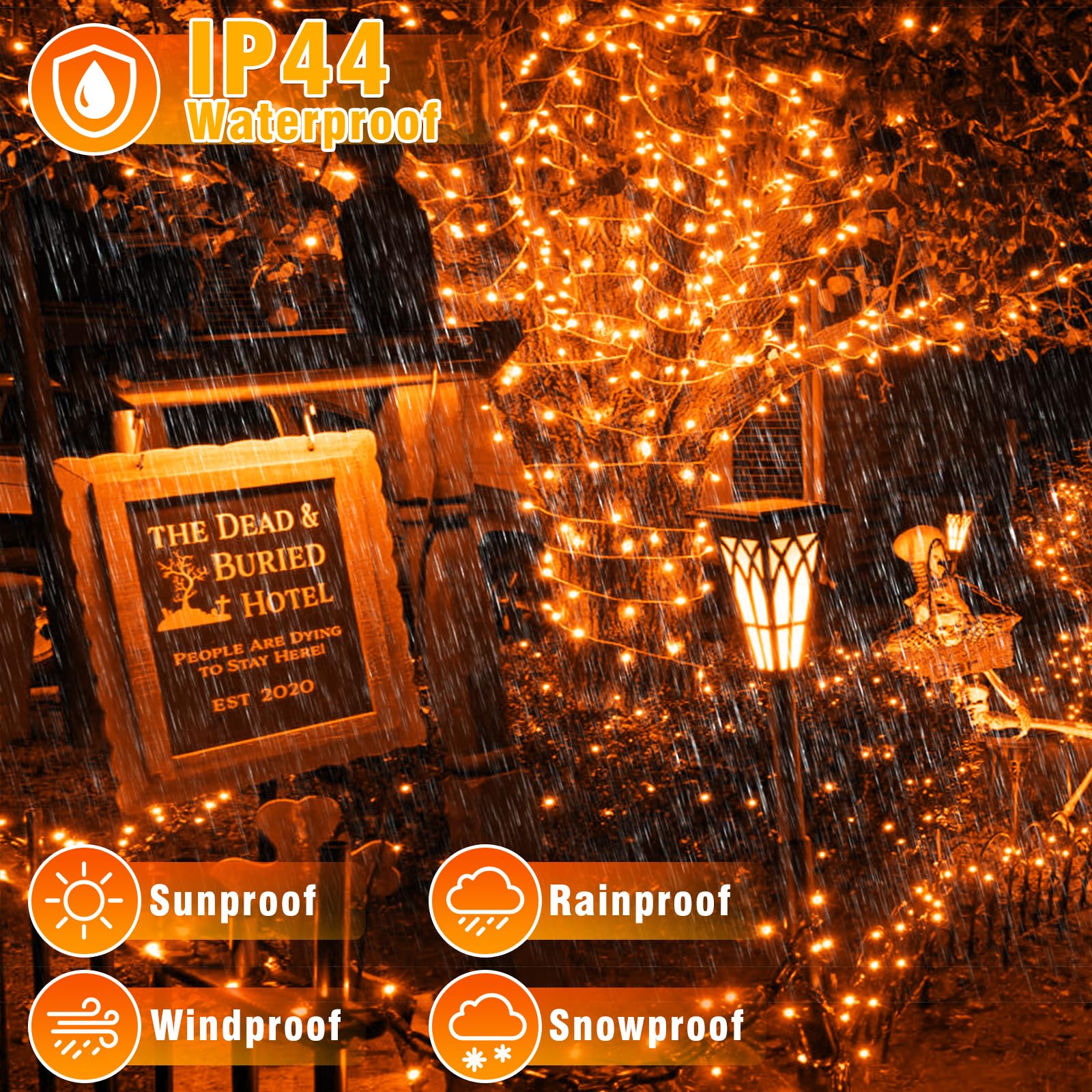 Nielfoi 66Ft 200 Led Christmas Lights Outdoor  Orange Christmas String Lights Indoor Waterproof 8 Modes Timer  Connectable Clear Wire Twinkle Fairy Lights For Indoor Bedroom Tree Party Holiday Decor
