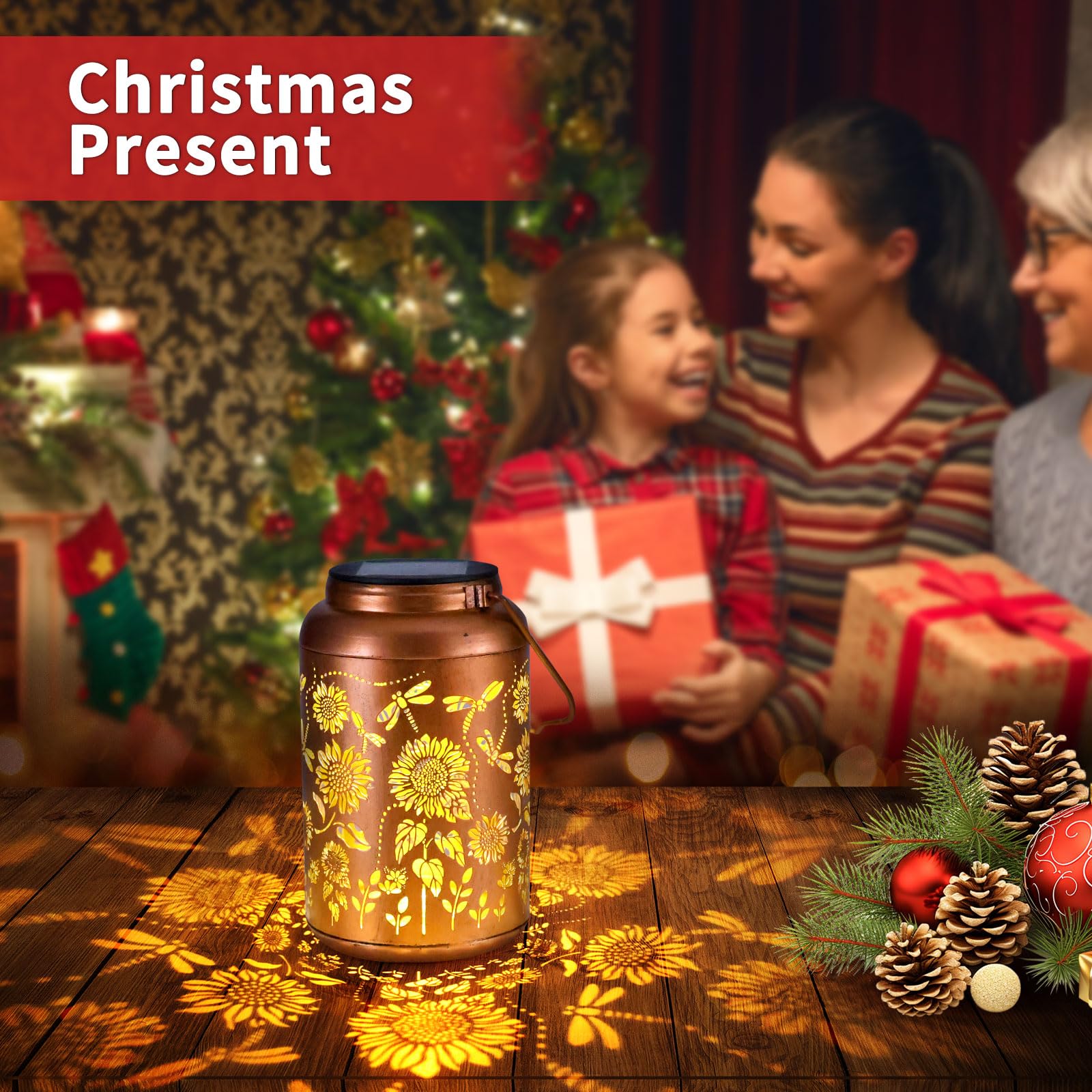 Solar Lanterns Dragonfly Lights Outdoor Decor Hanging Lantern Waterproof Metal Led Sunflower Light Decorative Garden,Yard,Patio,