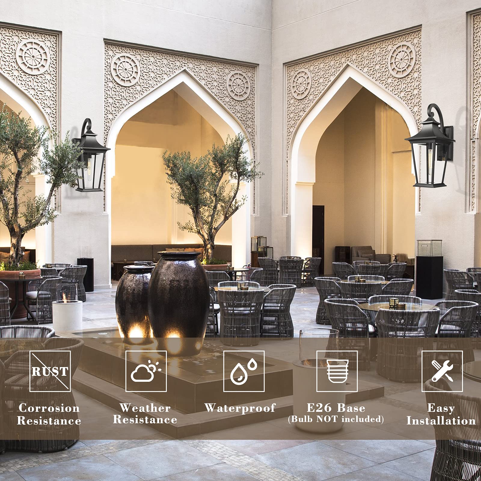 Emliviar Large Outdoor Wall Light, Modern Black Front Porch Light With Clear Glass, Xe220B Bk