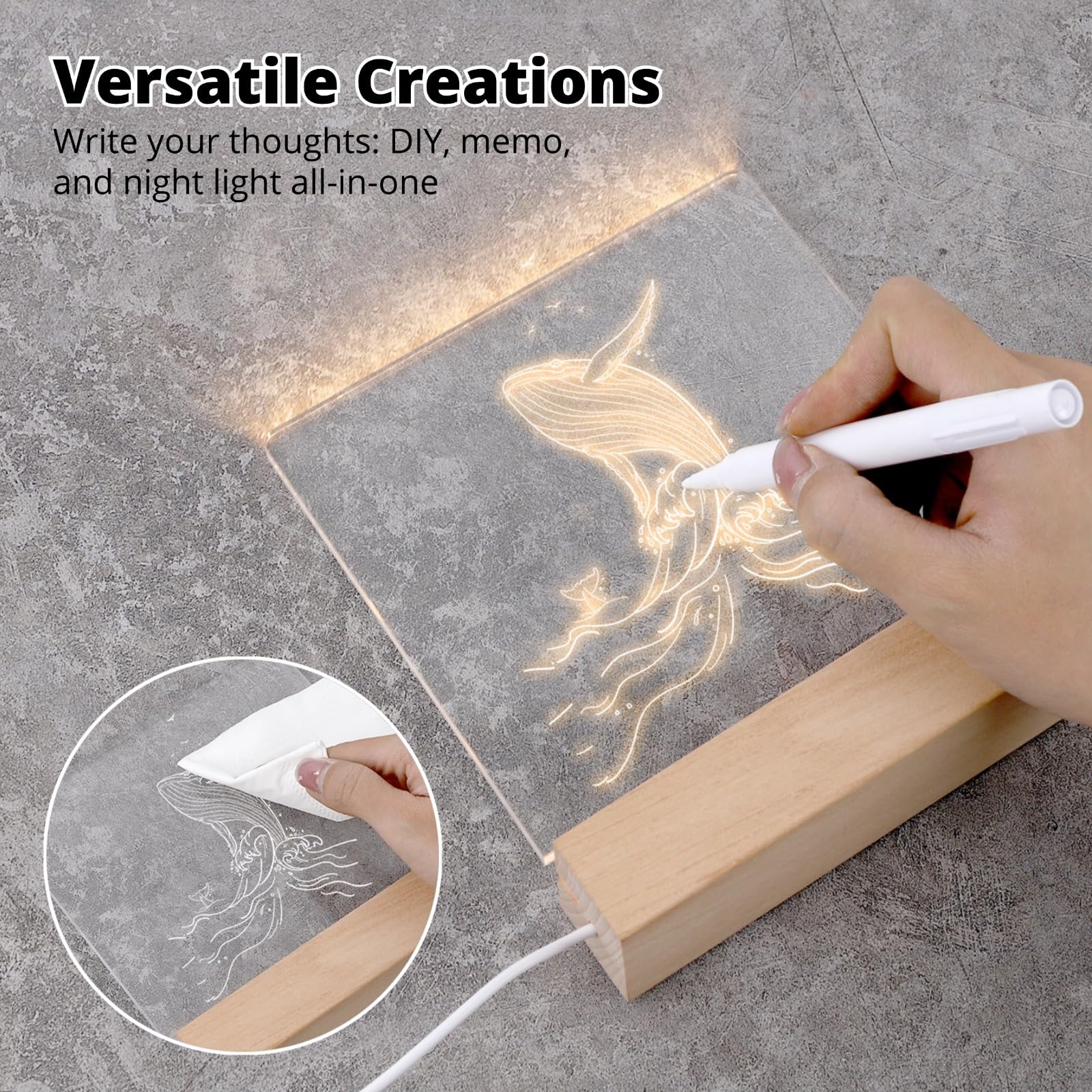 Lnrueg Led Wooden Acrylic Light Base And Blanks (8) 7''Led Acrylic Light Base, Transparent Acrylic Night Lights With Usb Cables