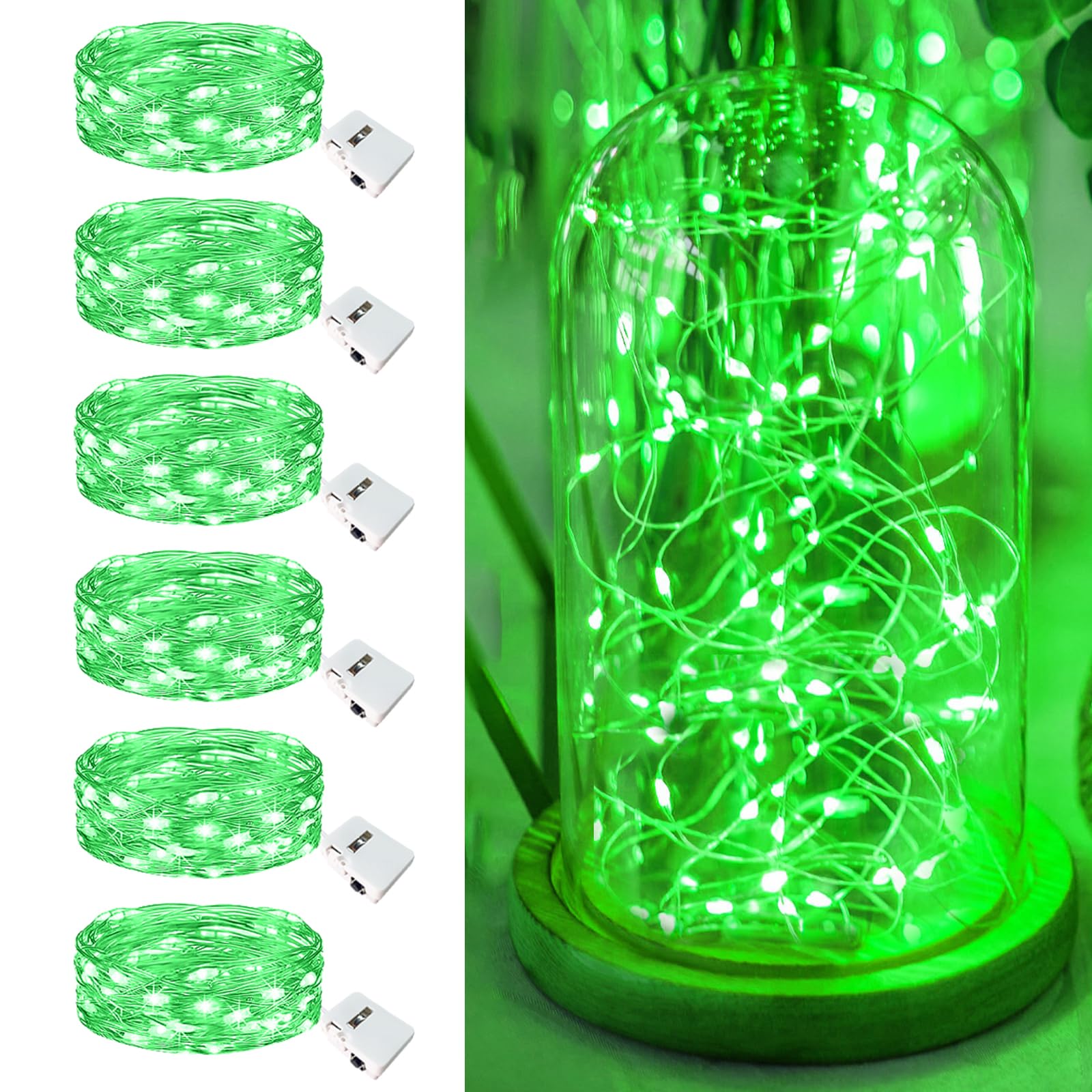 6 Pack Fairy Lights Battery Operated - 7ft 20 Led Twinkle Lights 3 Modes  Bulk Mini String Lights Waterproof for Mason Jars Vases DIY Party Wedding Decoration Christmas - Green