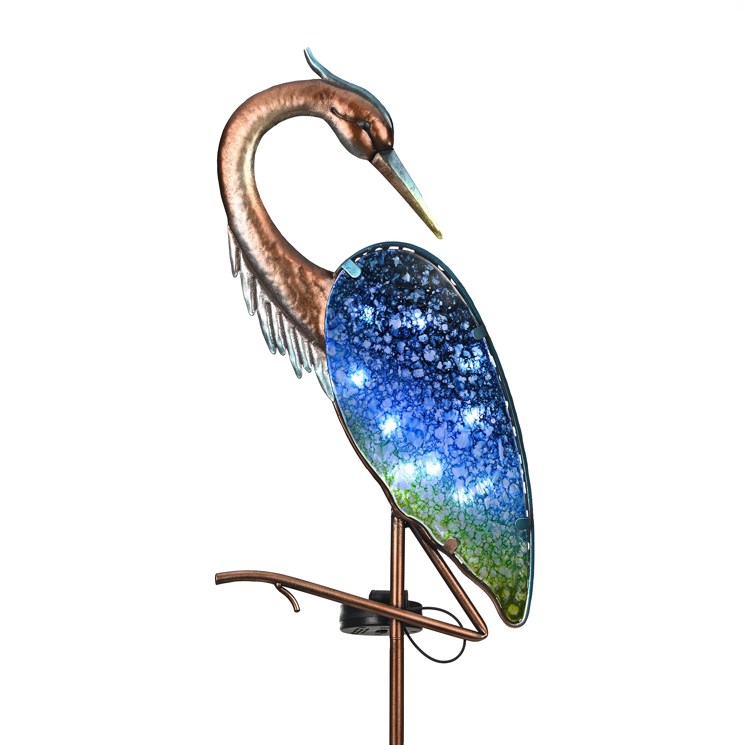 Teresa'S Collections Blue Heron Solar Lights, Metal Yard Art For Garden Decor, 43&quot;