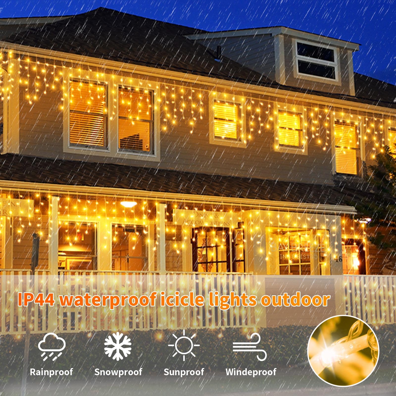 Icicle Christmas Lights For Outdoor, 75Ft 600 Led 8 Modes Led Icicle Twinkle Lights, Plug-In Icicle Lights Warm Multicolor 2In1