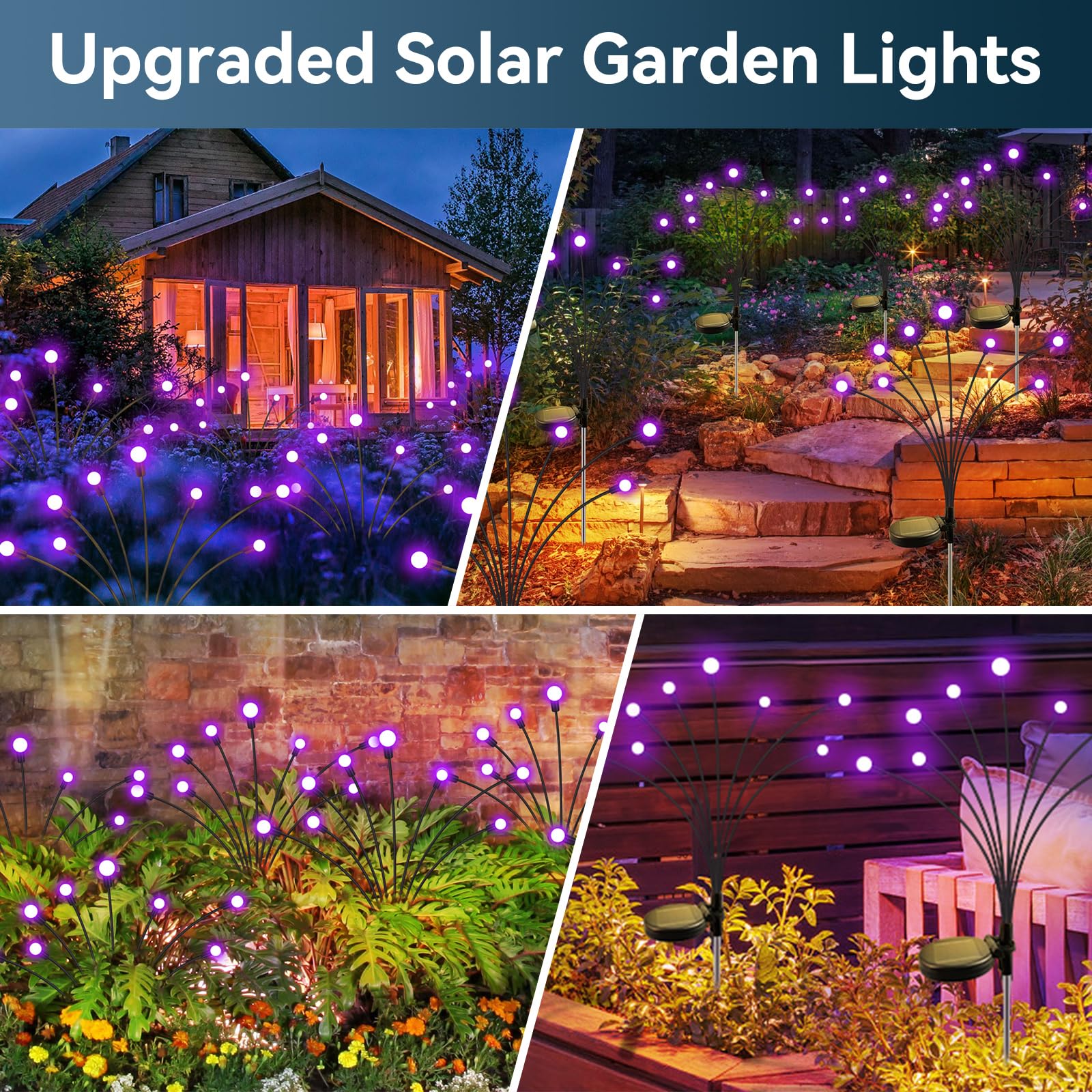 YShengMian Solar Firefly Lights, 32 LED Swaying Light, Waterproof, 4 Pack, Purple Outdoor Garden Decor