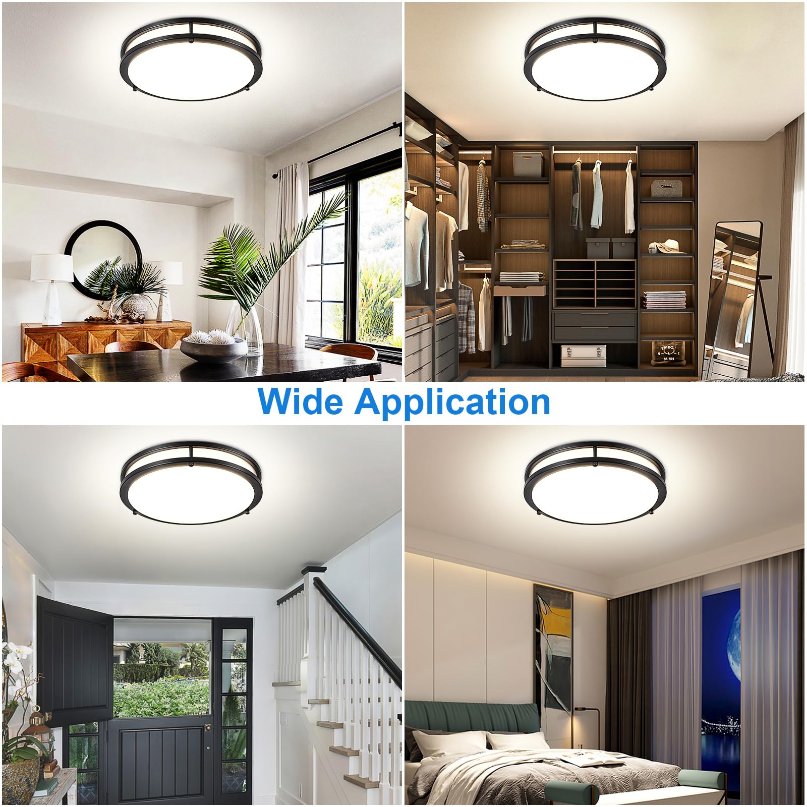 Dllt 2Pack Flush Mount Led Ceiling Light: 13 Inch 5Cct (3000K-6000K) & Dimmable Ceiling Light Fixtures For Bedroom Hallway - 24W Modern Black Super Bright Kitchen Lighting Fixtures Ceiling