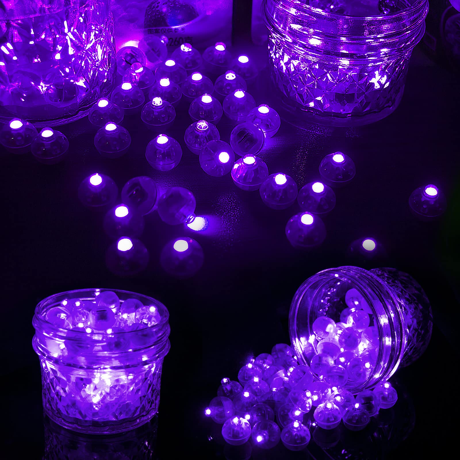 Aogist 50Pcs Purple Balloon Lights,Long Standby Time Waterproof Mini Light,Battery Powered,Round Led Ball Lamp For Latex Balloon