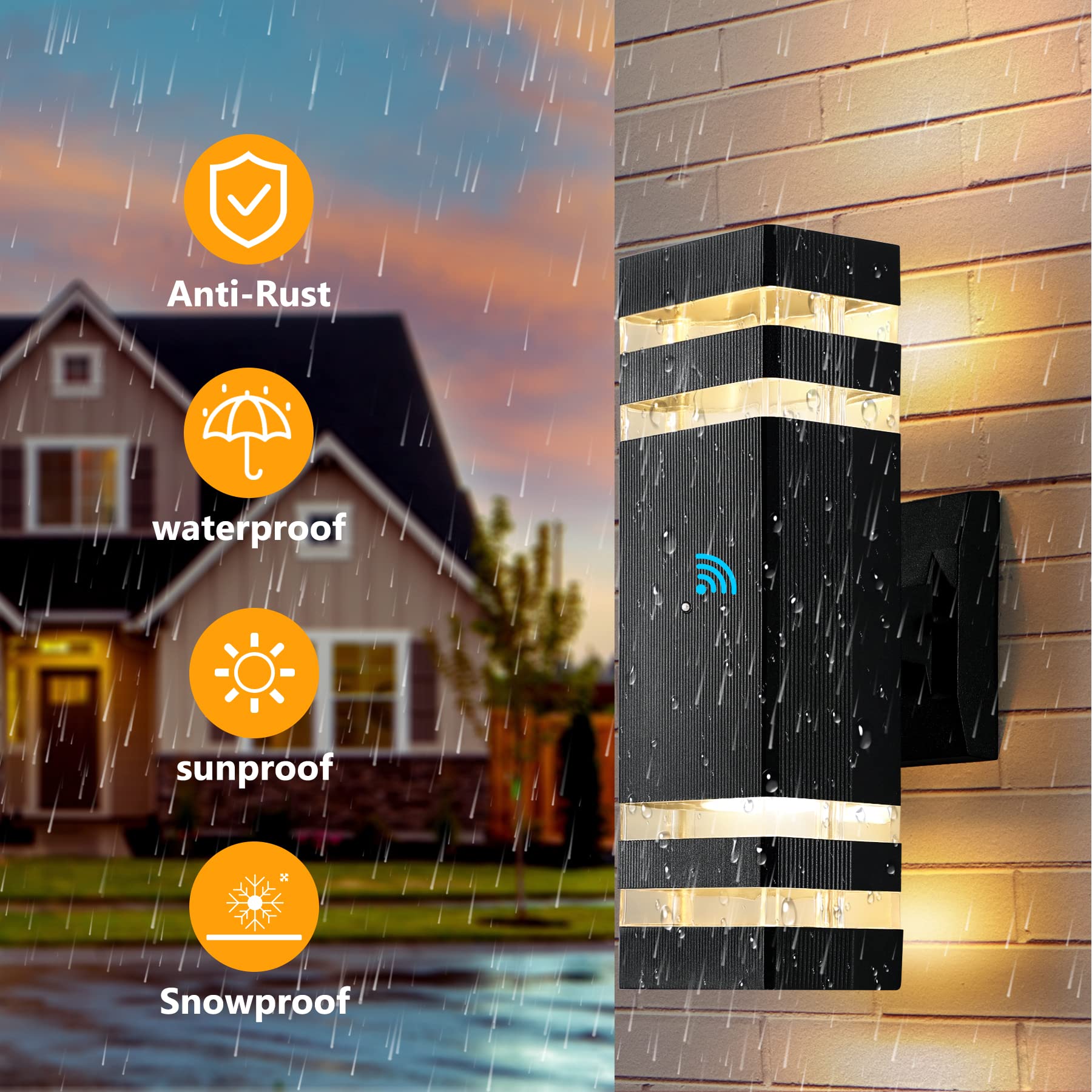 Tewei Dusk To Dawn Black Outdoor Wall Lights, Waterproof Led Sconce, 3000K, 2 Pack