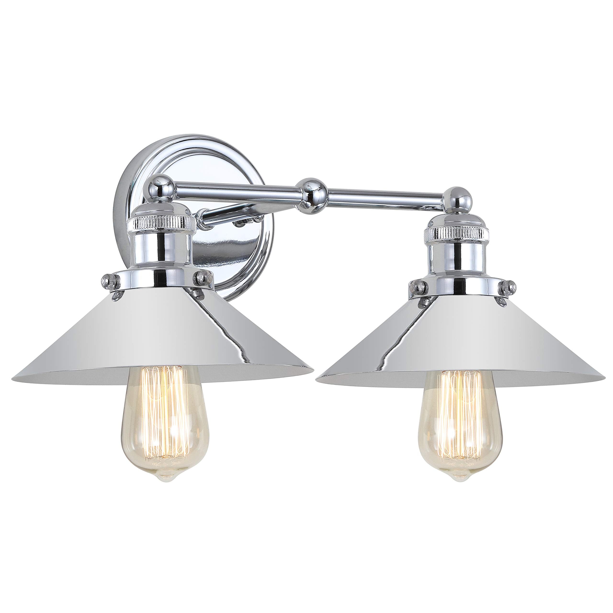JONATHAN Y 2-Light Metal Shade Farmhouse Sconce, Chrome, Model JYL7424A, Includes Edison 25W Bulbs, Ideal for Bedroom and Bathroom