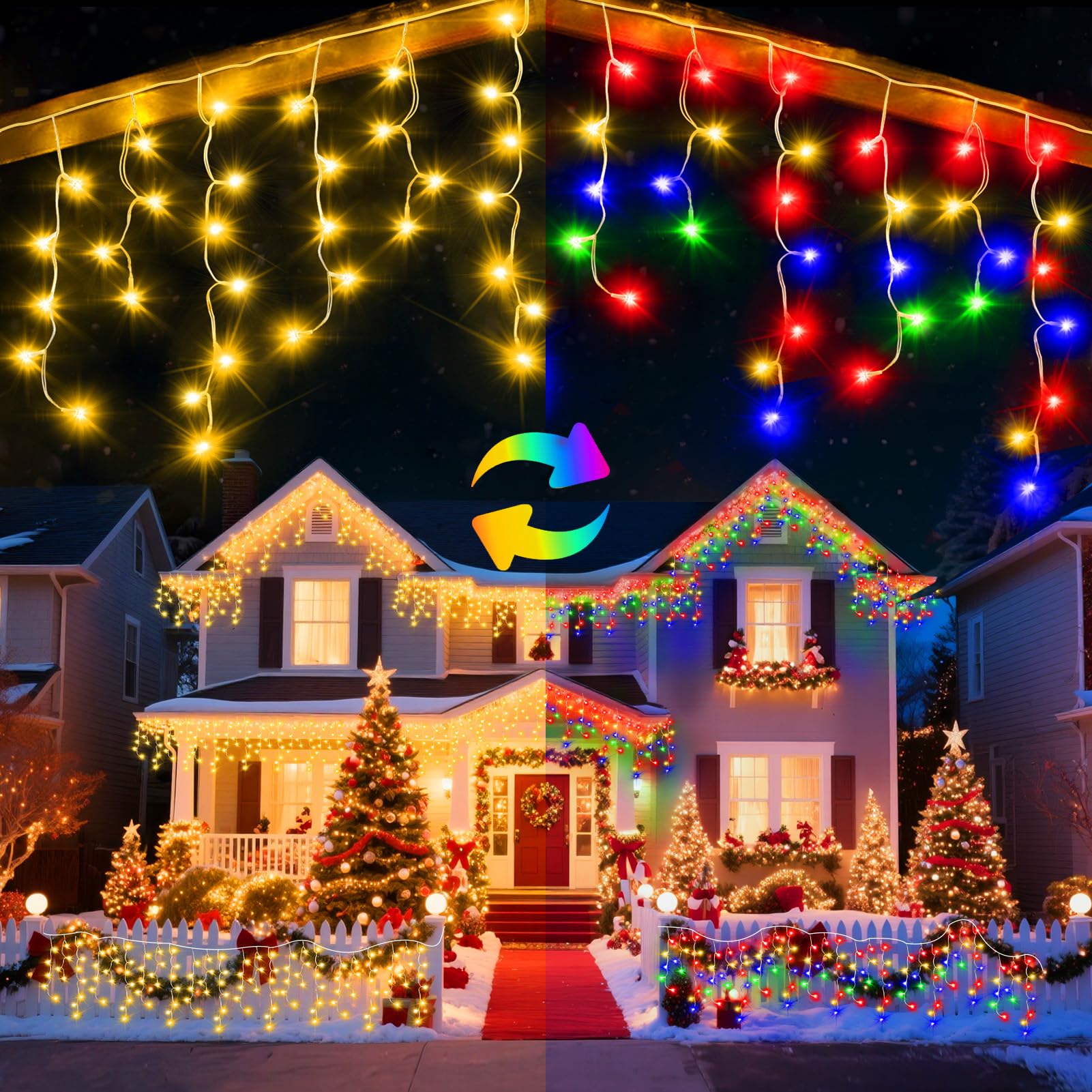 Jdgjyds 49 Ft Ice Light For Outside  480 Led Christmas Lights Outdoor Plug In  Christmas Ice Lighting With 11 Modes & Timer For Holiday  Party  Wedding  Patio  Outdoor Decor(Warm+Multicolor)
