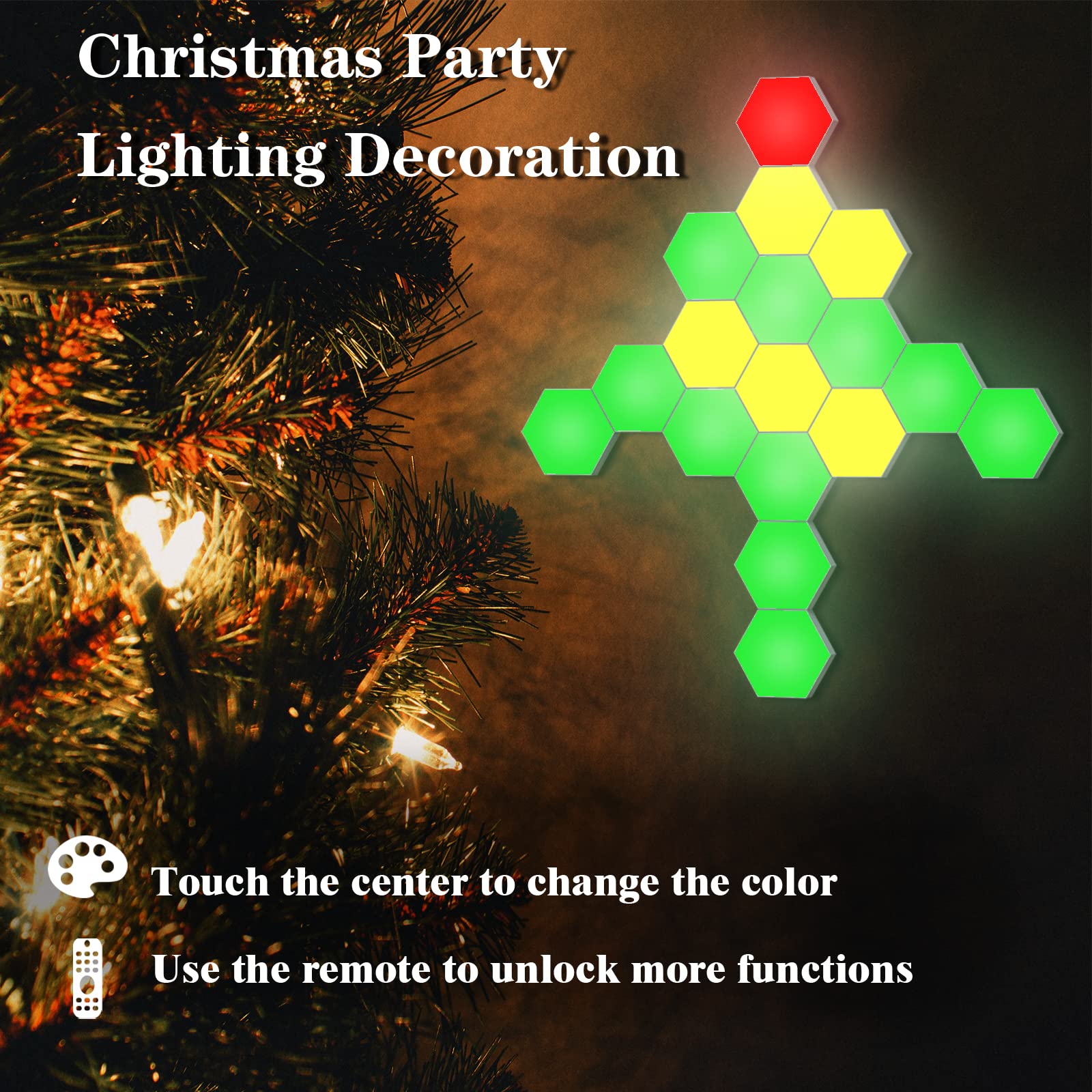 Yxqua Hexagon Led Wall Panels - Touch Control, Multi-Colored, Autism-Friendly, 12 Pack