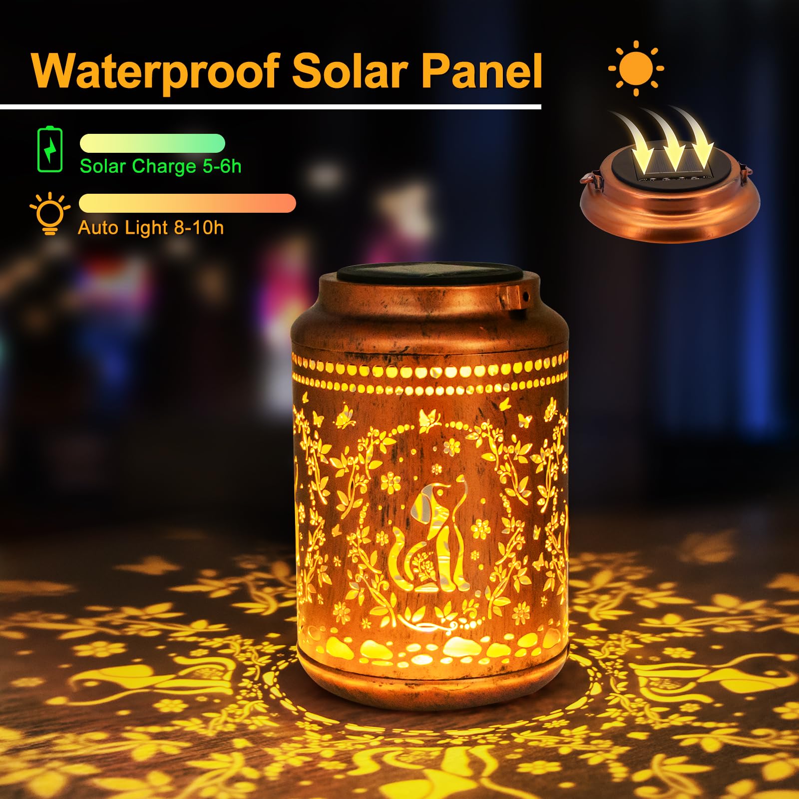 YISITEONE Dog Outdoor Solar Lantern, Waterproof Metal Hanging Light, Brown, Model ES04250400000
