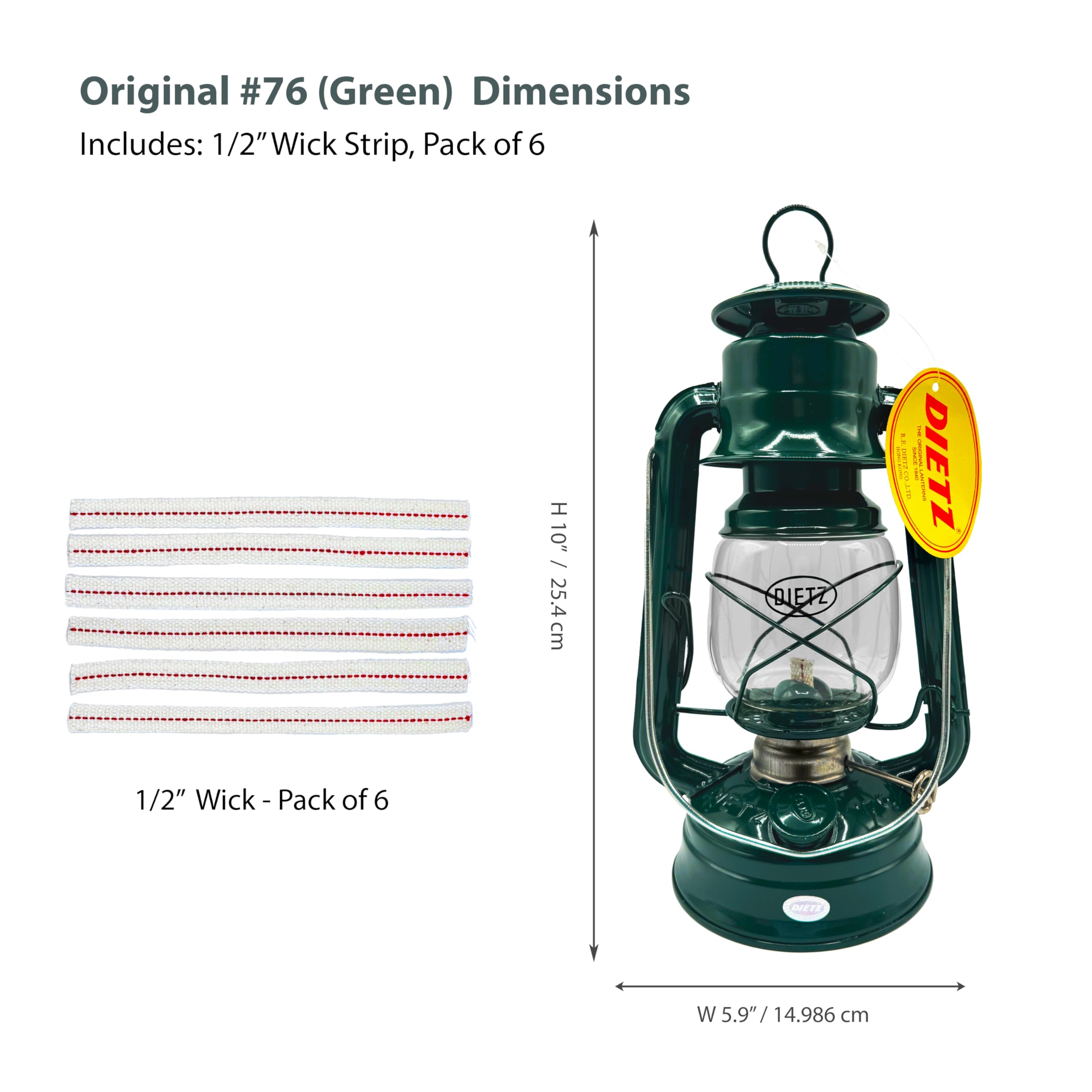 LIGHT OF MINE Green Oil Lantern - Dietz #76 Model, Metal Construction, 1/2" Replacement Wick Strips - Multicolor