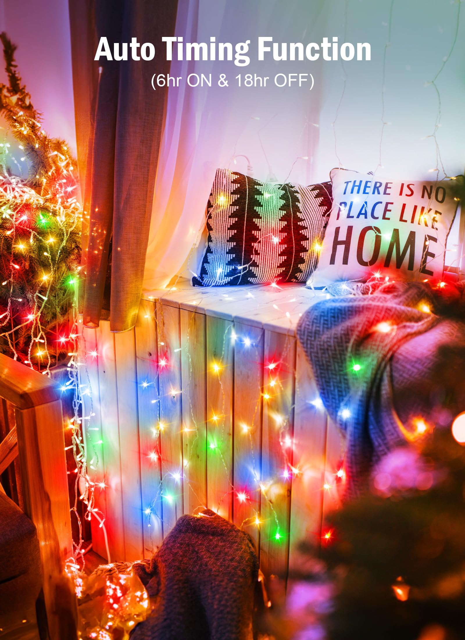 Minetom Christmas String Lights, 200 LED, 66FT, Battery Operated, 8 Modes, Waterproof, Multicolor, 4 Pack