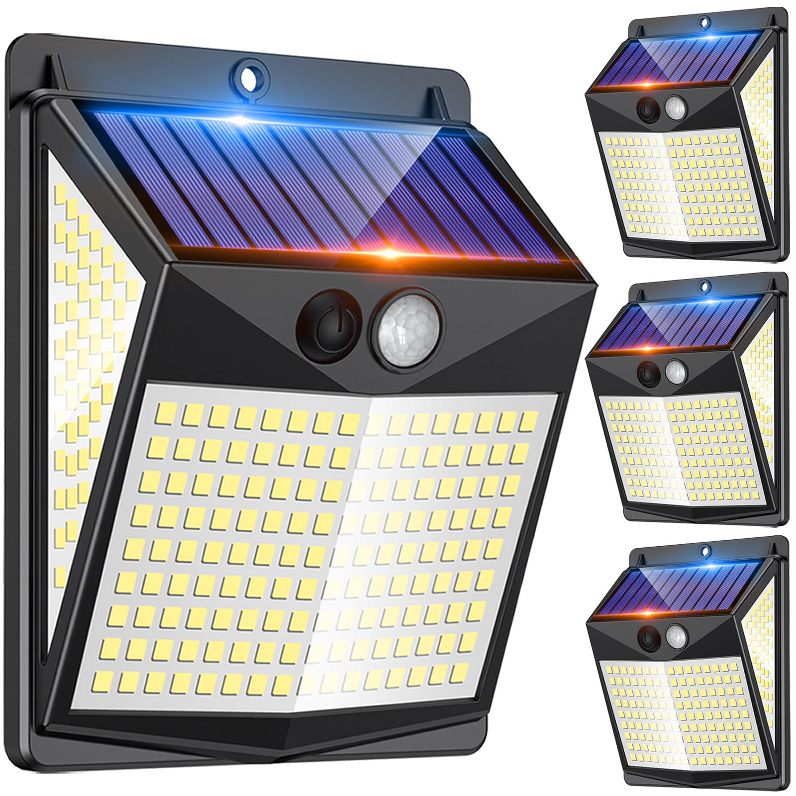 ECGER Solar Motion Sensor Lights - 238 LED, 300° Illumination, 3 Modes, IP65 Waterproof, Black, 4 Pack