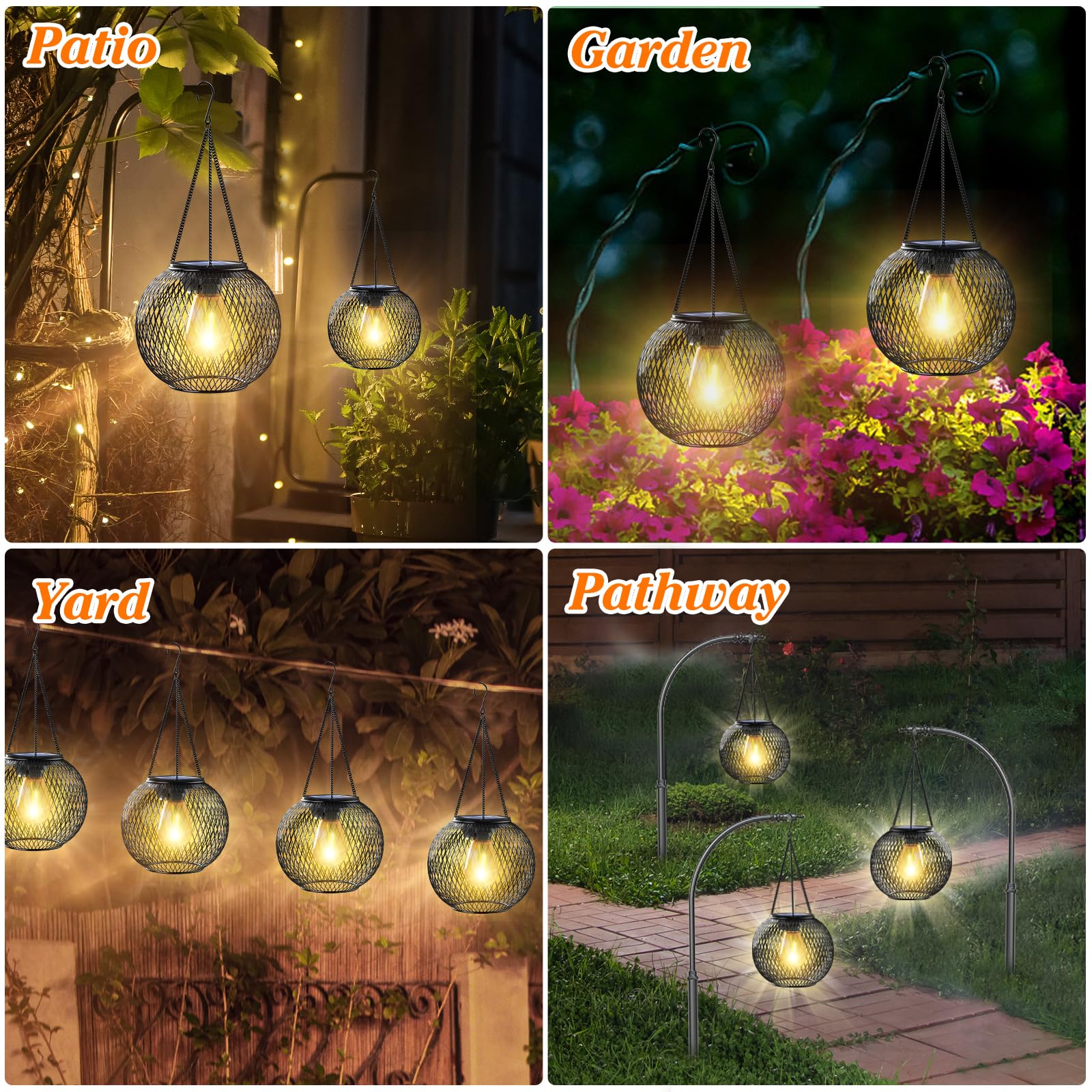 Solar Lanterns Outdoor, Ortiny Upgraded Solar Lights For Outside Decorative Outdoor Hanging Lights For Halloween Christmas Waterproof Retro Powered Lighting For Yard Garden Patio Pathway Tree,2 Pack