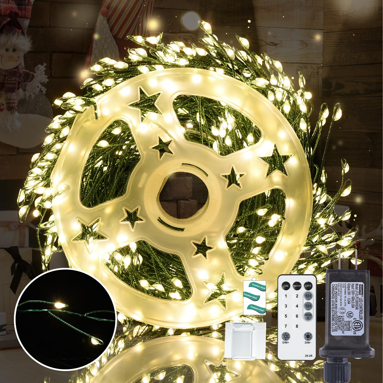 Lycklig Fairy Lights 32.8Ft 500LED Warm White Copper Waterproof Green Wire Remote Twinkle String Light Model LY-500LED-LS-WW-YK
