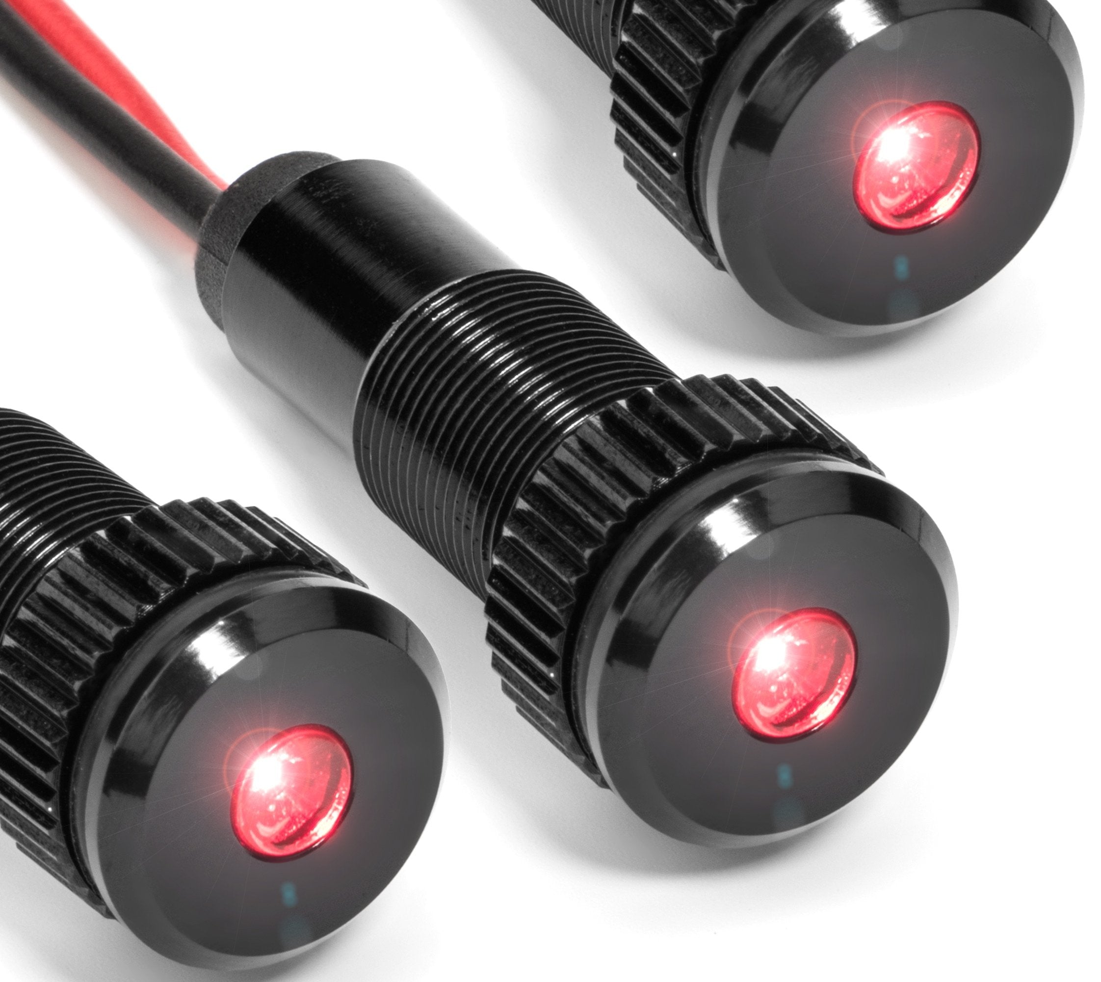 3 Pack Of Plug-N-Play Instrument Cluster Led Indicator Light Dash Bulbs. Aluminum Pilot Lights. Color Acrylic Lens. Flush Panel Mount 5/16&quot; 8Mm 12V For Speedometer Odometer (Black Bezel, Red Led)